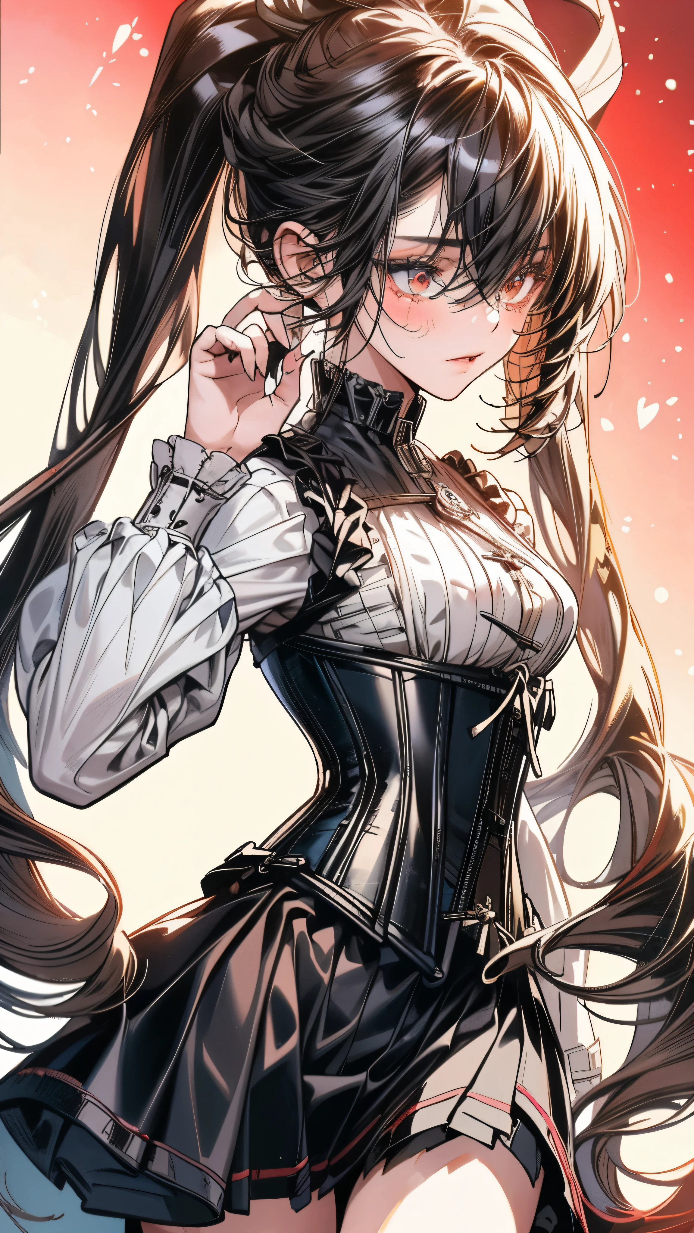 (((masterpiece)))、((highest quality))、(Super detailed)、(CG illustration)、(so beautiful ))、cinematic light、(((1 Mechanical Girl)))、 SF、Apocalypse、erotic grotesque、(beautiful and luxurious:1.2)、(1 girl:1.3)、facing the front, (double breasted,under bust:1.2), gap between buttons,(((corset belt))),(((high waist mini skirt,)))Are crying