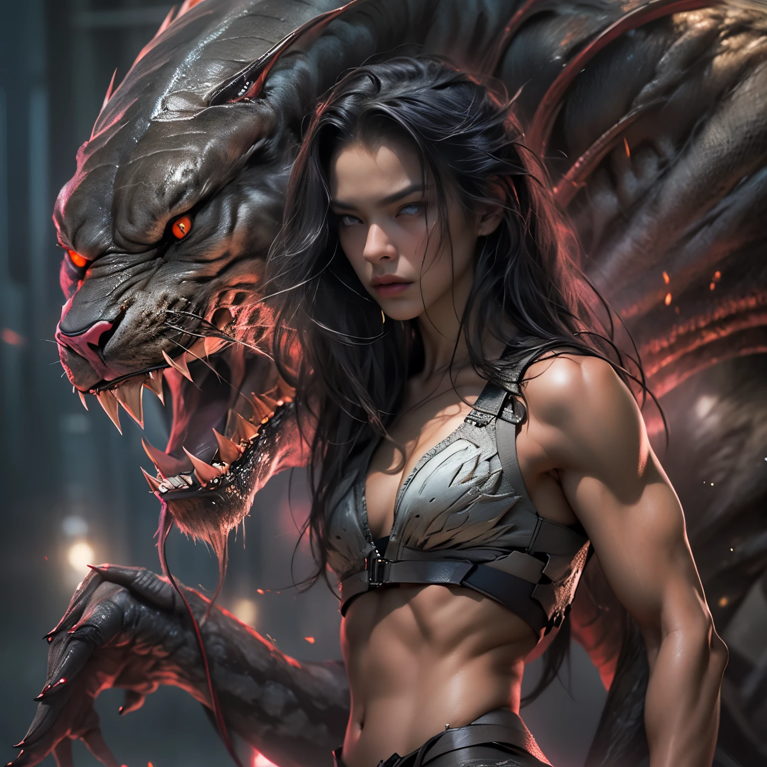 1 female alien, The predator, (extremely beautiful:1.2), (intense gaze:1.4), (predator:1.1), long dark claws, (NSFW:1), nipples, thick eyebrows, (She has shining pink eyes:1.2), the most beautiful face in the universe, jet black hair, symmetrical beautiful eyes, hyper detailed eyes,
A woman predator with an extremely beautiful face, her intense gaze fixed on her prey, a primal force that could not be denied.
(beautiful lean body:1.5), (muscular build:1.2), (prowling:1.3), (sleek movements:1.4)
Her beautiful body, muscular and toned, moved with sleek grace as she prowled, ready to strike at a moment's notice. The predator within her was always on,
cinematic drawing of characters, ultra high quality model, cinematic quality, detail up, (Intricate details:1.2), High resolution, High Definition, drawing faithfully, Official art, Unity 8K wall , 8K Portrait, Best Quality, Very High resolution, ultra detailed artistic photography,