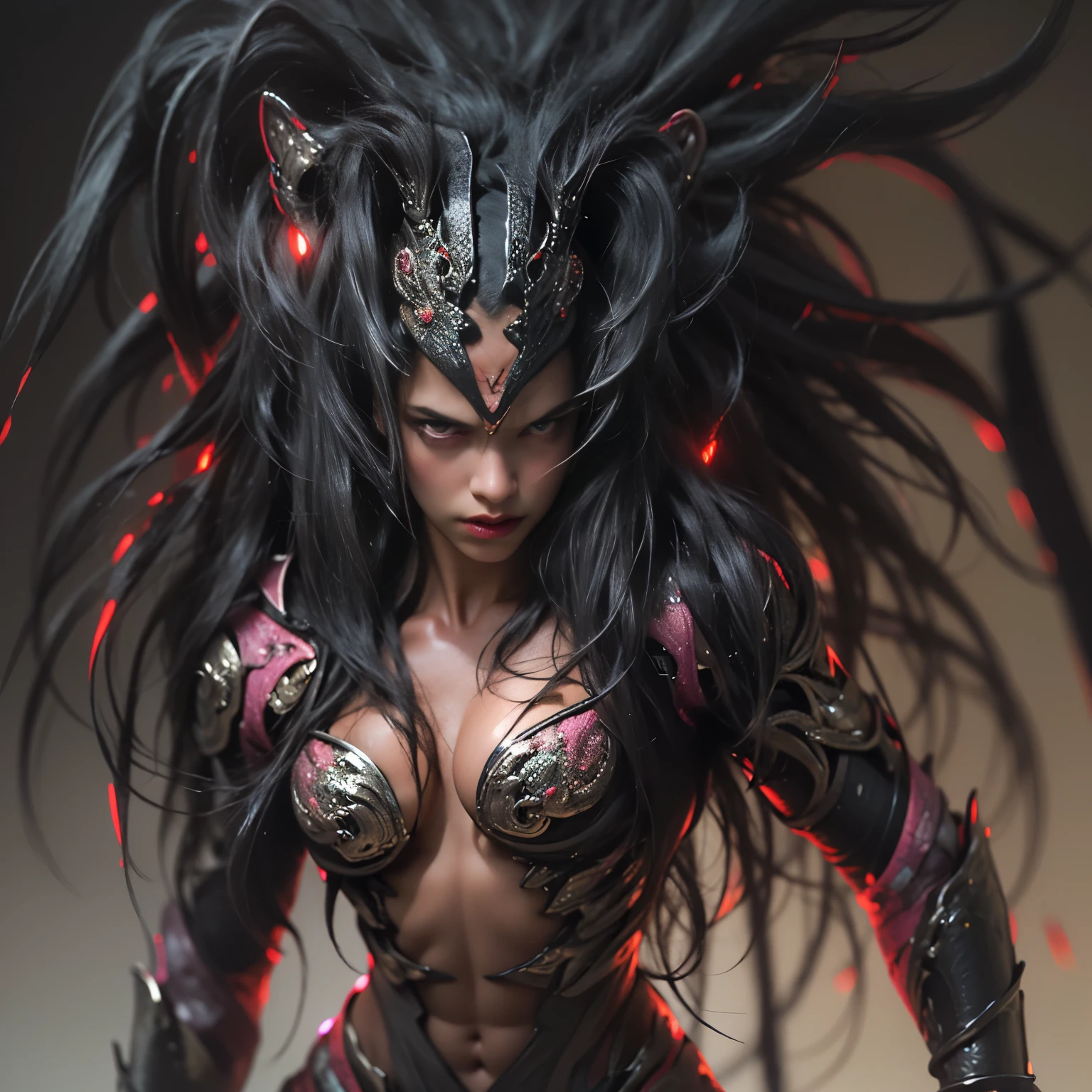 1 female alien, The predator, (extremely beautiful:1.2), (intense gaze:1.4), (predator:1.1), long dark claws, (NSFW:1), nipples, thick eyebrows, (She has shining pink eyes:1.2), the most beautiful face in the universe, jet black hair, symmetrical beautiful eyes, hyper detailed eyes,
A woman predator with an extremely beautiful face, her intense gaze fixed on her prey, a primal force that could not be denied.
(beautiful lean body:1.5), (muscular build:1.2), (prowling:1.3), (sleek movements:1.4)
Her beautiful body, muscular and toned, moved with sleek grace as she prowled, ready to strike at a moment's notice. The predator within her was always on,
cinematic drawing of characters, ultra high quality model, cinematic quality, detail up, (Intricate details:1.2), High resolution, High Definition, drawing faithfully, Official art, Unity 8K wall , 8K Portrait, Best Quality, Very High resolution, ultra detailed artistic photography,