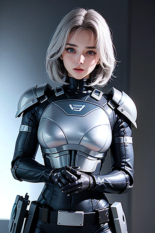 RoboCop Feminino、peito grande、decote do peito、Capacete que esconde os olhos、Armadura iridescente
