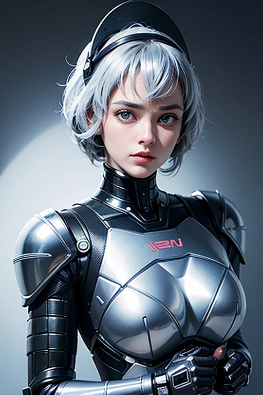 RoboCop Feminino、peito grande、decote do peito、Capacete que esconde os olhos、Armadura iridescente