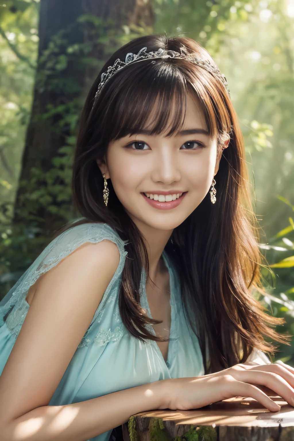 ((table top:1.4, highest quality)), (realistic pictures:1.4), 
((1 girl)), 
(超High resolution:1.2), very delicate and beautiful, wonderful, Highly detailed CG Unity 8k wallpaper, Super detailed, High resolution, 
soft light, beautiful detailed girl, highly detailed eyes and face, beautifully detailed nose, beautiful and detailed eyes, 
(princess of fairyland:1.3), 
cinematic lighting, perfect ???????, slender body, , (parted bangs),
(little house in the forest:1.3), 
cowboy shot, looking at the viewer, smile

