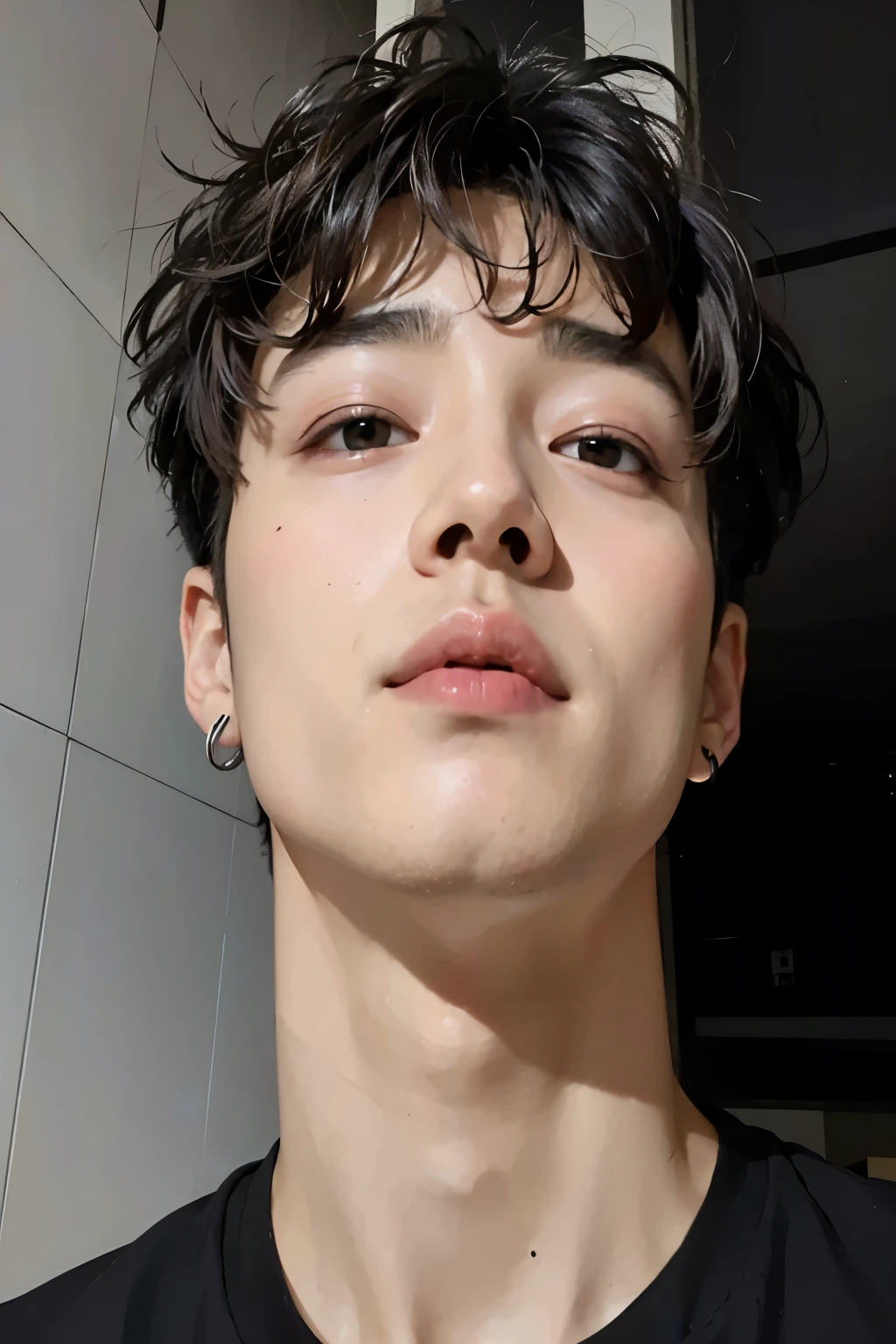 hay un hombre con una camisa negra y una camisa negra, inspirado en Yanjun Cheng, cara perfecta y chico, hombre surcoreano, yanjun chengt, 8k selfie photography, Detailed face of an Asian , pale korean adorable face, inspirado en jeonseok lee, cara real y detallada, joven y adorable rostro coreano, pintar ulzzang, cabello rubio