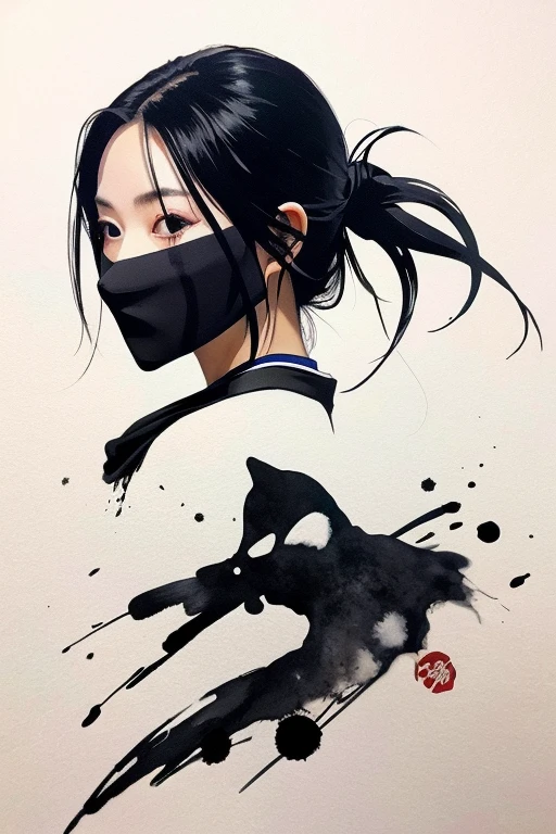 NINJA,ink painting,Fight、jump