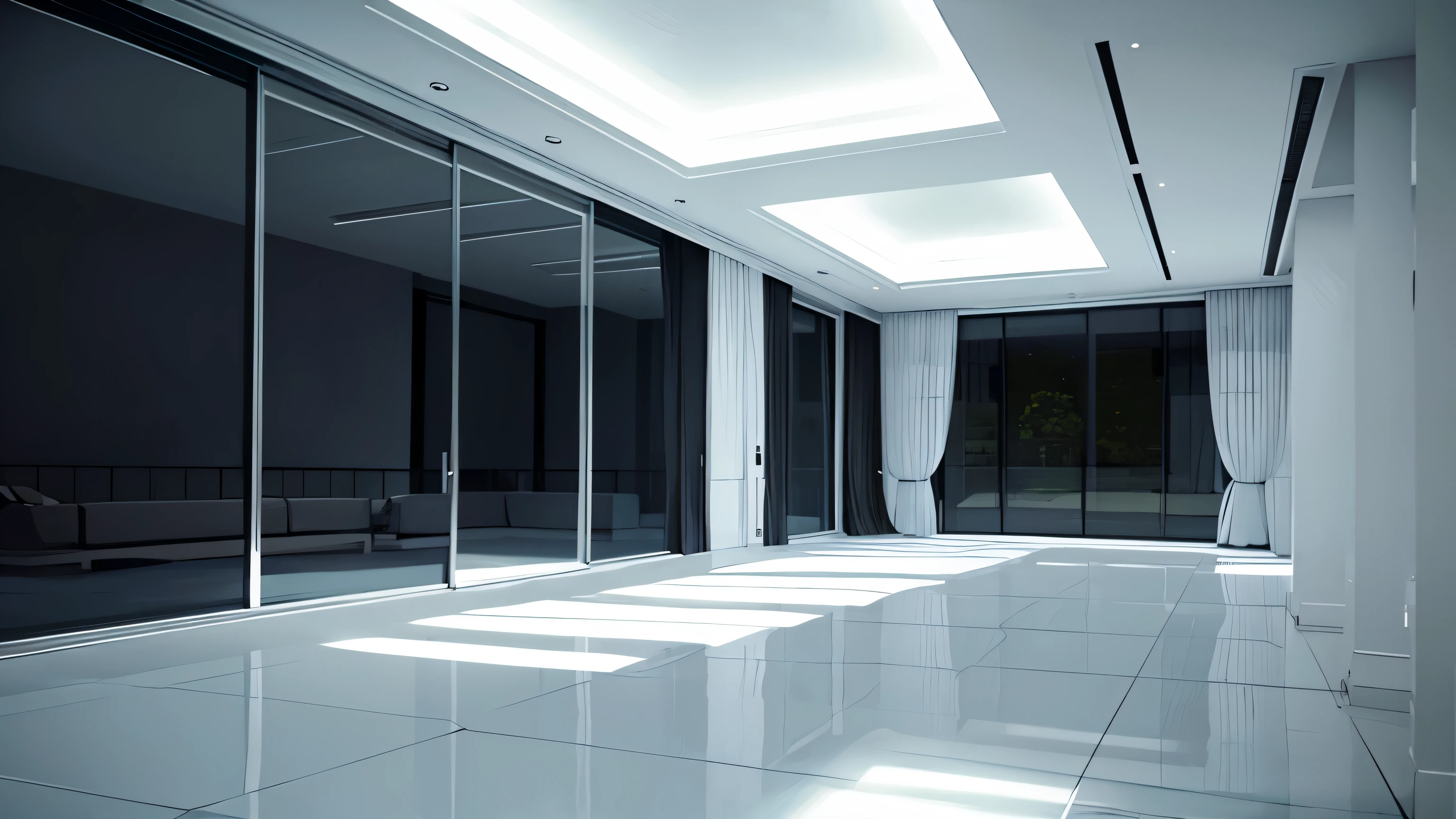 you are a famous interior designer、I was asked to create a 3D image of a large modern room.。. Create a harmonious environment with modern and minimalist furniture. Including garden interior.