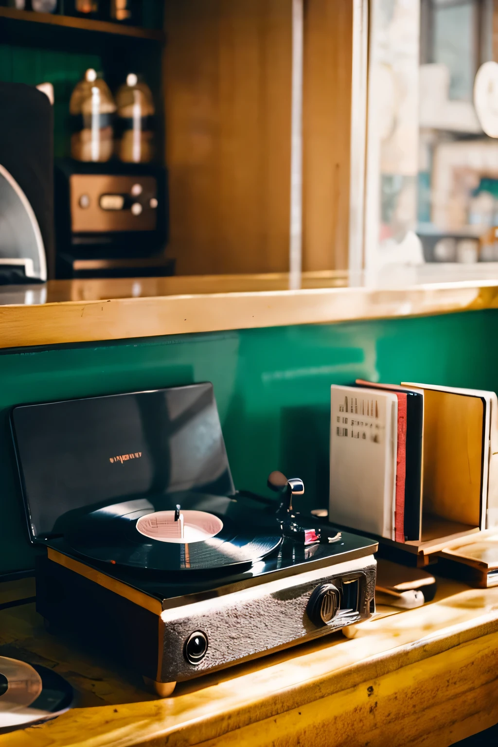 record player is dark Cafe bar