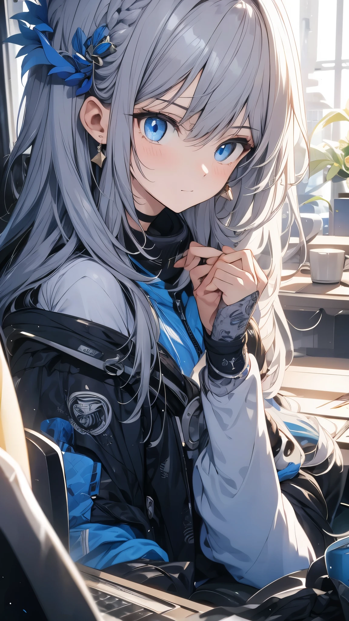 faint smile, White hair, blue eyes, 8k, best quality