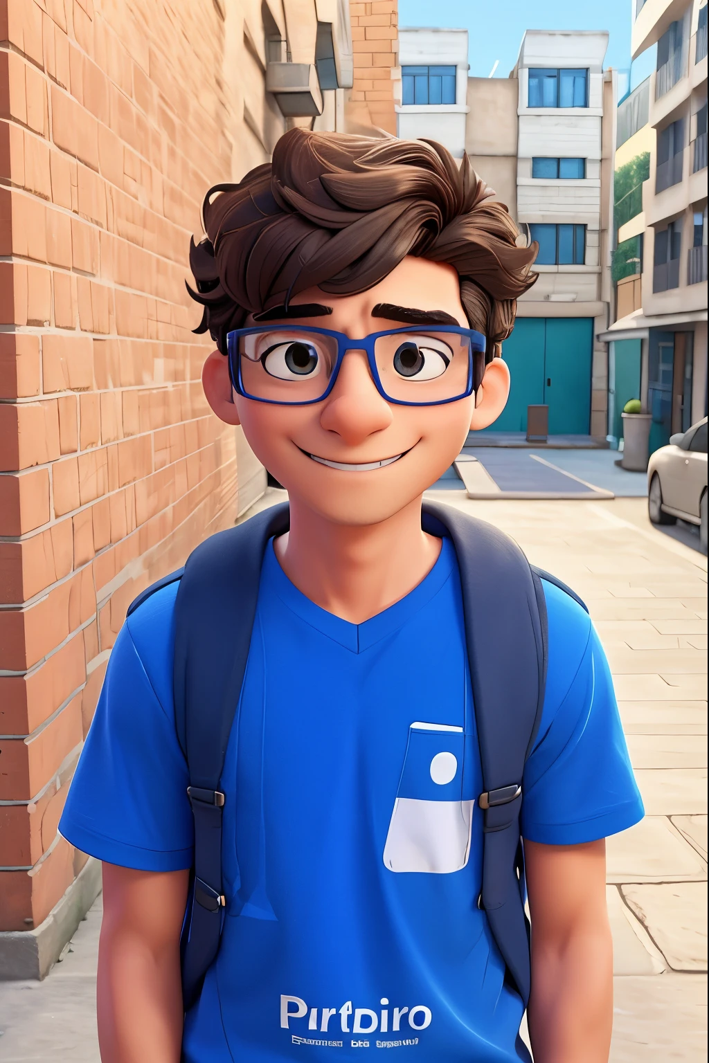 sharp boy in glasses and blue shirt in front of a brick wall, estudante, blue rimmed glasses, leve sorriso nerd, Asher Duran, looking directly at the camera, imagem de avatar, wearing square glasses, with glasses nerd e cavanhaque, imagem de perfil, John Egberto, wearing blue sunglasses, Riyad Cassiem, Foto de perfil, with glasses