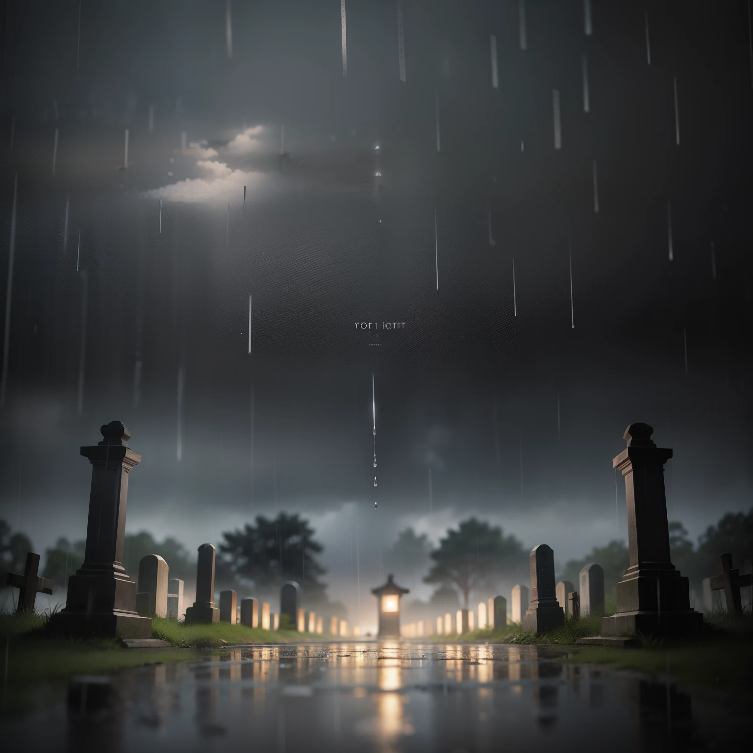 rainy night、Realistic photo moving in cemetery