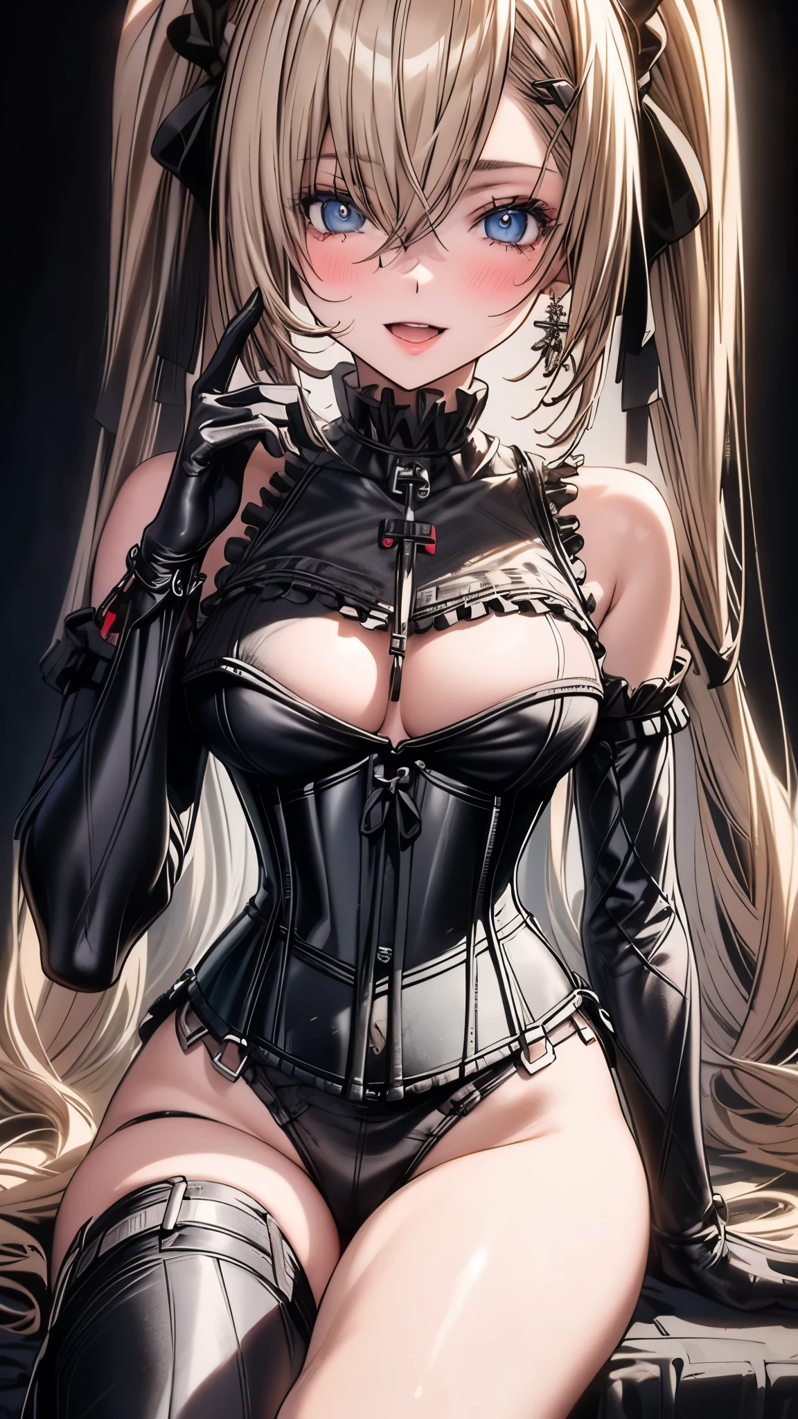 (((masterpiece)))、((highest quality))、(super detailed)、(CG illustration)、(so beautiful ))、cinematic light、(((1 Mechanical Girl)))、 SF、Apocalypse、erotic grotesque、(beautiful and luxurious:1.2)、(1 girl:1.3)、facing the front, (double breasted,under bust:1.2), button gap,(((corset belt))),(((high waist mile