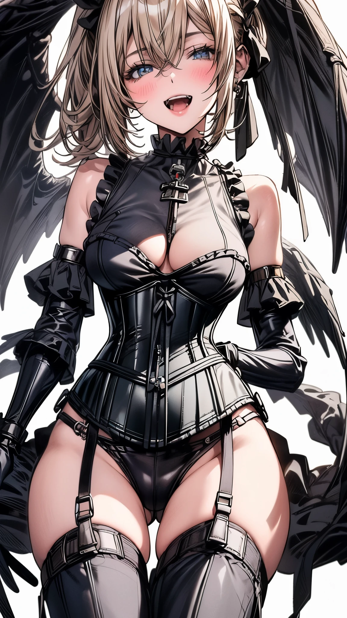 (((masterpiece)))、((highest quality))、(super detailed)、(CG illustration)、(so beautiful ))、cinematic light、(((1 Mechanical Girl)))、 SF、Apocalypse、erotic grotesque、(beautiful and luxurious:1.2)、(1 girl:1.3)、facing the front, (double breasted,under bust:1.2), button gap,(((corset belt))),(((high waist mile