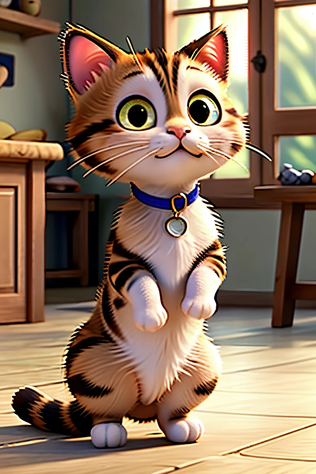 Through the cute setting of a cat stealing fish.、Expressing the loveliness and human emotions of cats。Cat&#39;s facial expressions and movements、exaggerated like humans、drawn in a realistic style。