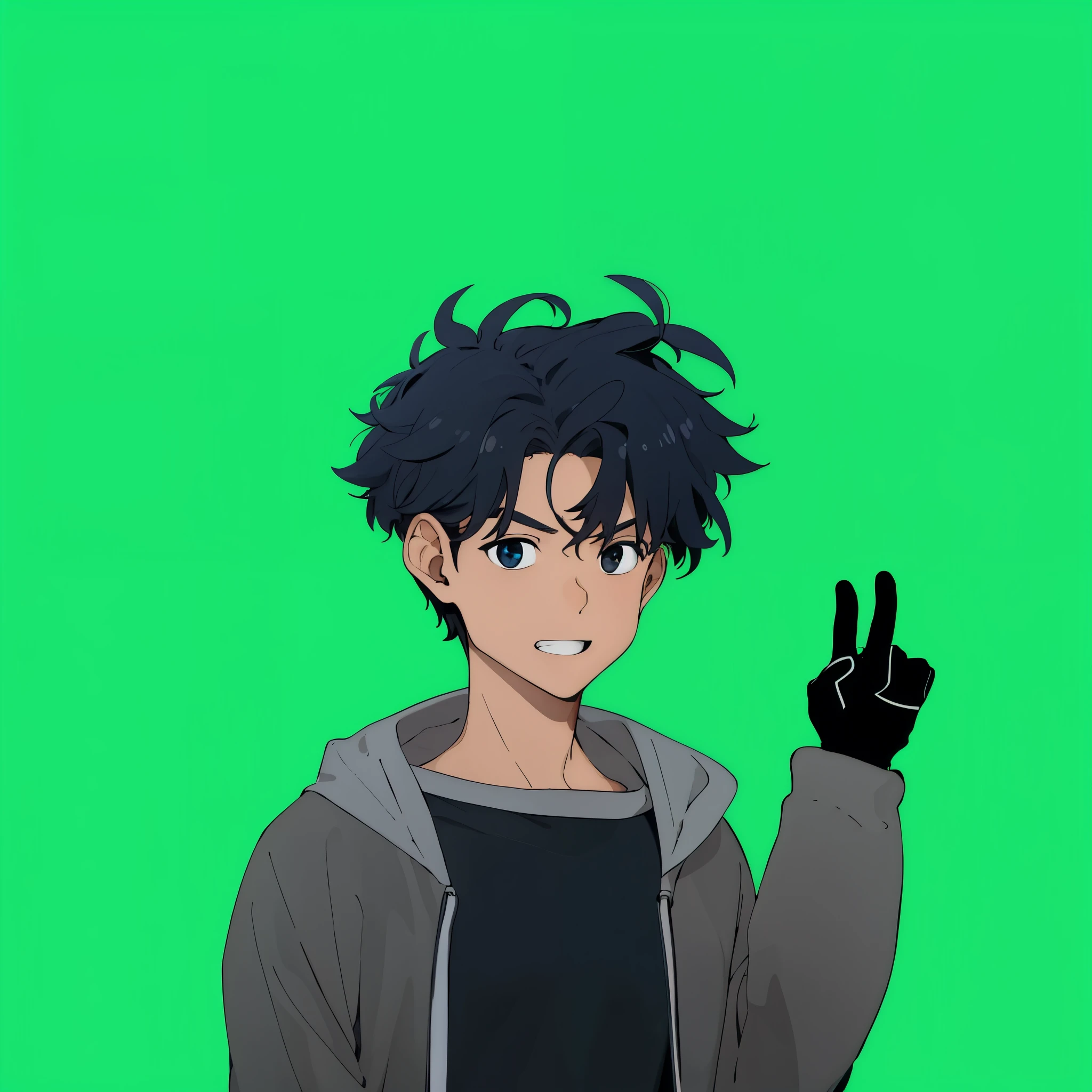 garoto de cabelo preto, blusa de moletom preta