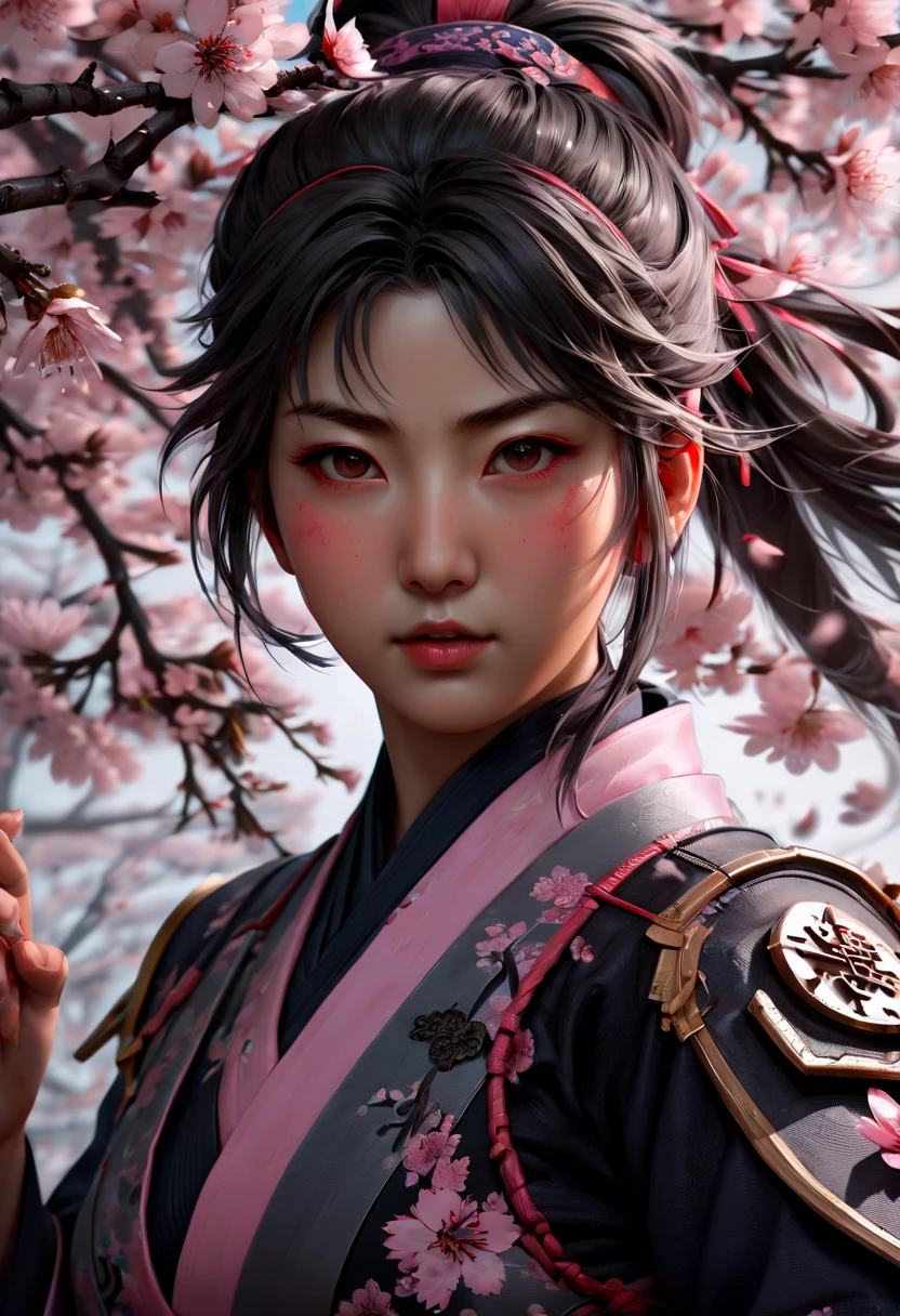 girl, ninja, Sakura, face, junoesque, (best quality, masterpiece, Representative work, official art, Professional, Ultra intricate detailed, 8k:1.3)