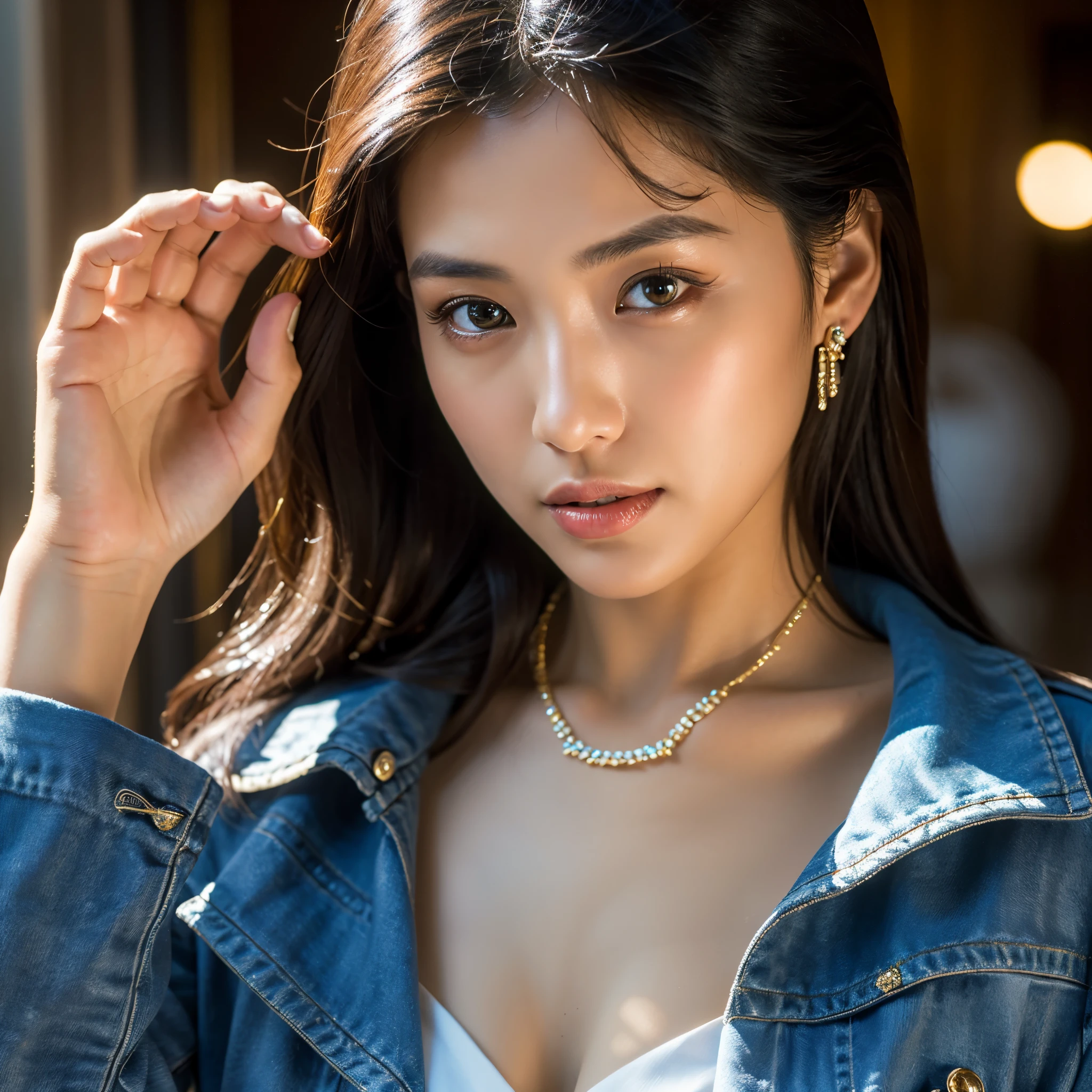 A stunningly realistic Picture of a beautiful indonesian girl comes to life through the lens of the RealisticVision4 model. She is wearing a jacket,Her captivating features are accentuated by the vividness of her black hair, which shimmers under volumetric lighting. With each strand meticulously crafted, the level of detail is nothing short of ultra-detailed and ultra-sharp. The provenance of this masterpiece lies in its striking, gorgeous eyes, which emit an enchanting allure. The image radiates in 8k resolution, providing a high-definition viewing experience that highlights the soulful essence of this ethereal beauty,she is standing and look at front,full body