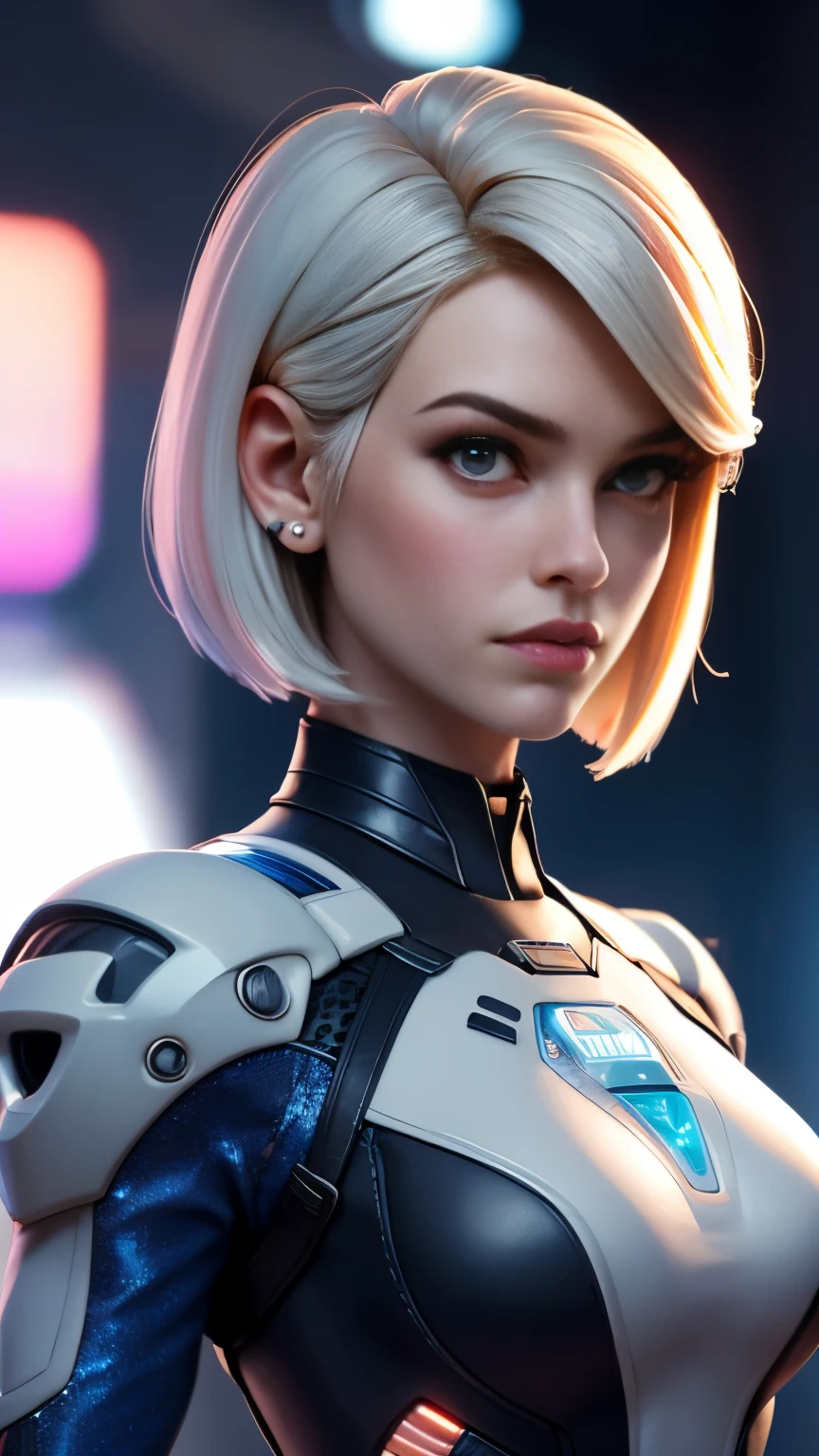 photo of Alice Eve, RAW, beautiful woman, ((portrait)), ((detailed face:1.2)), ((detailed facial feature, detailed skin, clear skin), (perfect proportioned body), (short bob cut hair), (wearing mass effect plug suit), (high detailed alien planet), (holographic omni tule:1.5), (realistic photo, best quality, detailed), (8k wallpaper), (cinematic lighting, dramatic lighting) (sharp focus, intricate)