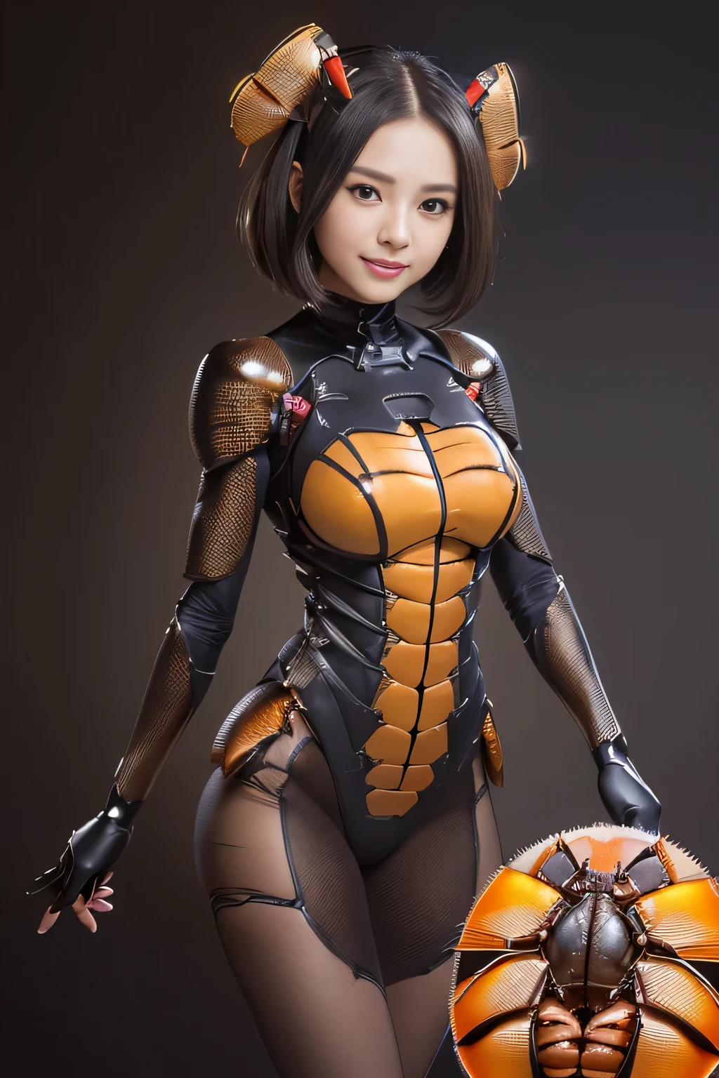 (high resolution,masterpiece,best quality,extremely detailed CG, anime, official art:1.4), realistic, photo, amazing fine details, all intricate, gloss and shiny,awesome many layers, 8k wall paper, 3d, sketch, kawaii, illustration,( solo:1.4), perfect female proportion,villainess, (fusion of dark brown cockroach and lady:1.4), (brown cockroach form lady:1.2), (brown cockroach lady:1.2), (fusion:1.2), (solo:1.4), (evil smile:1.2), muscular, abs, (cockroach brown exoskeleton bio insect suit:1.4), (cockroach brown exoskeleton bio insect armor:1.2), (brown transparency cockroach wing:1.4), (brown cockroach antennae:1.3),