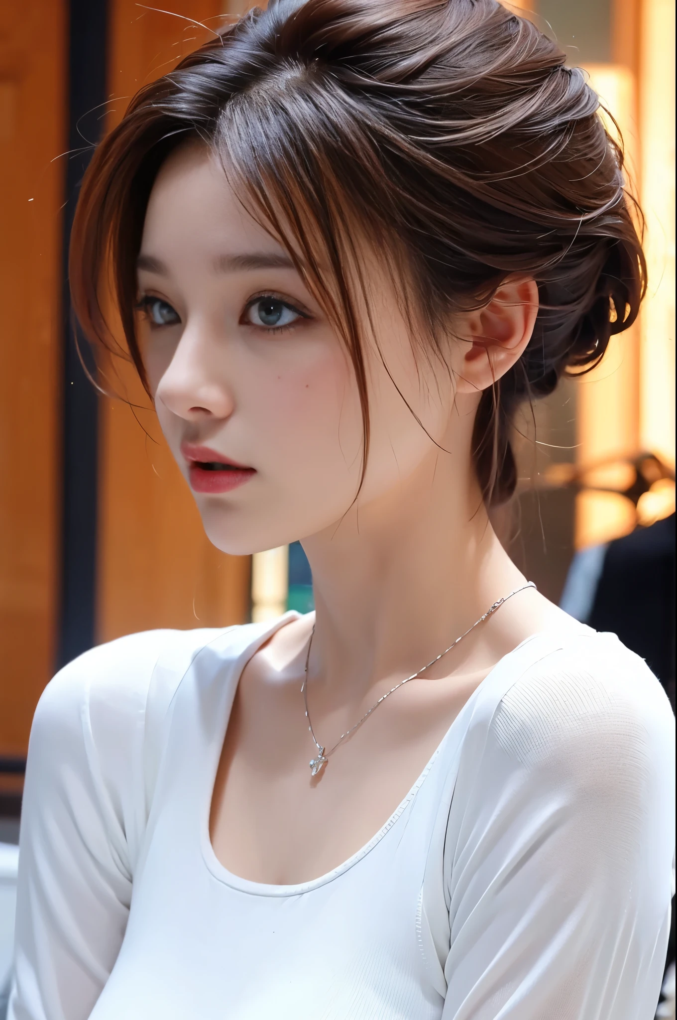 There is a Japan married woman wearing a green dress, Oriental Architecture Ray Tracing, {top-quality}, {{masterpiece}}, Very detailed 8k wallpaper, {extremely delicate and beautiful}, Colorful and intricately detailed, realisitic, realisitic, Camera Quality, (Detailed depiction of clothing), Cool white skin, (Detailed depiction of blush), 1080p, suns, Soft cuteness, smooth bright silver hair, Messy beauty, illuminating, broken feeling、Bright and silky skin、3D stereoscopic、masterpiece、top-quality、An ultra-fine illustrations、beautidful eyes、Very fine light、Fine shine、Very fine 8K CG wallpapers、peach eyes、red pupils、Very delicate and beautiful、8k wallpaper、top-quality、Portrait、Long green dress、Luxurious silky bright red chiffon floodlights(magia、kirakira、Ultra-slim、The soft、Hanff