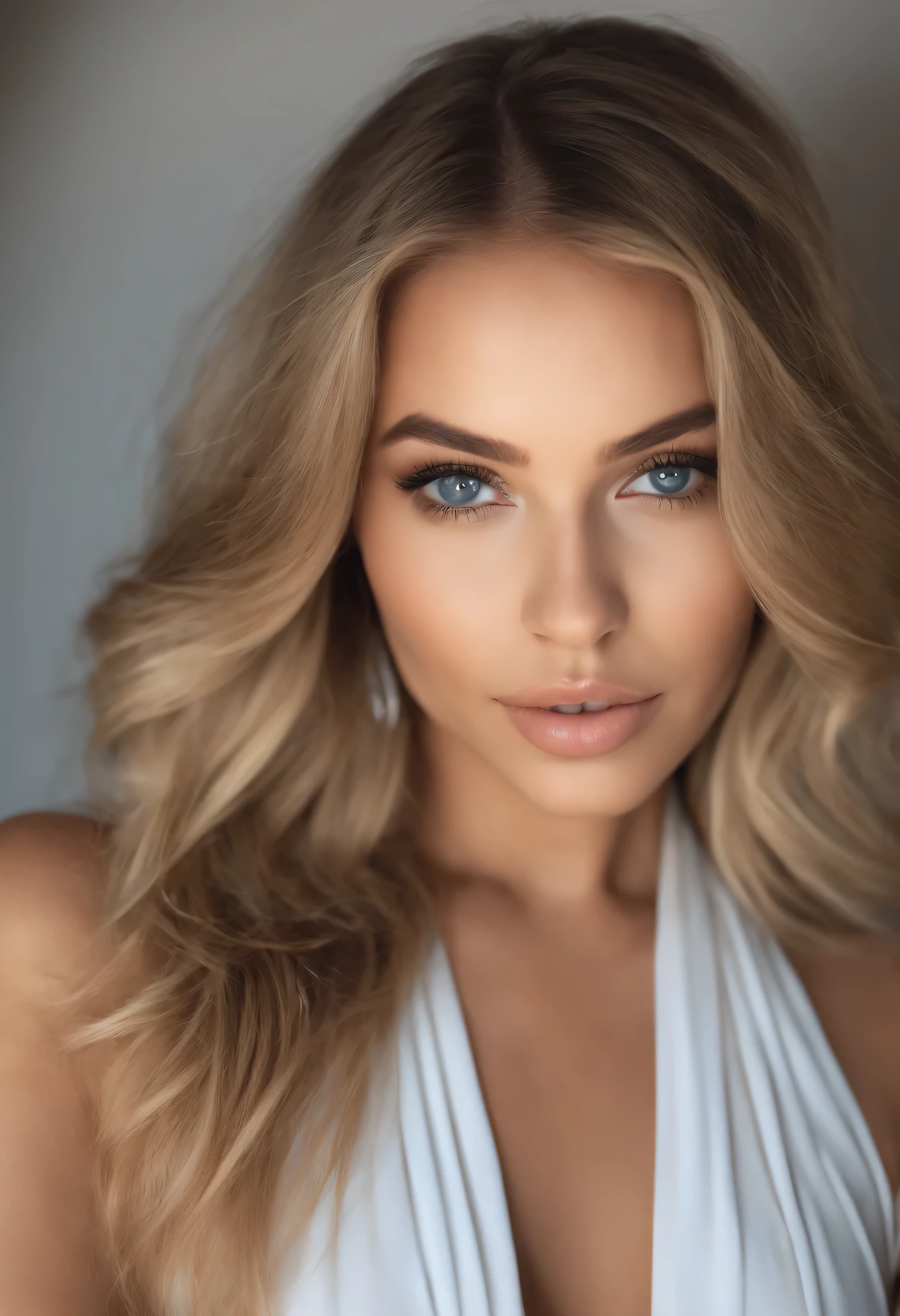 Oman with matching tank top and panties, fille sexy aux yeux bleus, Portrait de Sophie Mudd, Portrait de Corinna Kopf, cheveux blonds et grands yeux, selfie d'une jeune femme, ohne Maquillage, maquillage naturel, Regardez directement dans la caméra, Visage avec Artgram, Maquillage subtil, Superbe photo du corps entier, dans la chambre, gros seins, blond, Latin