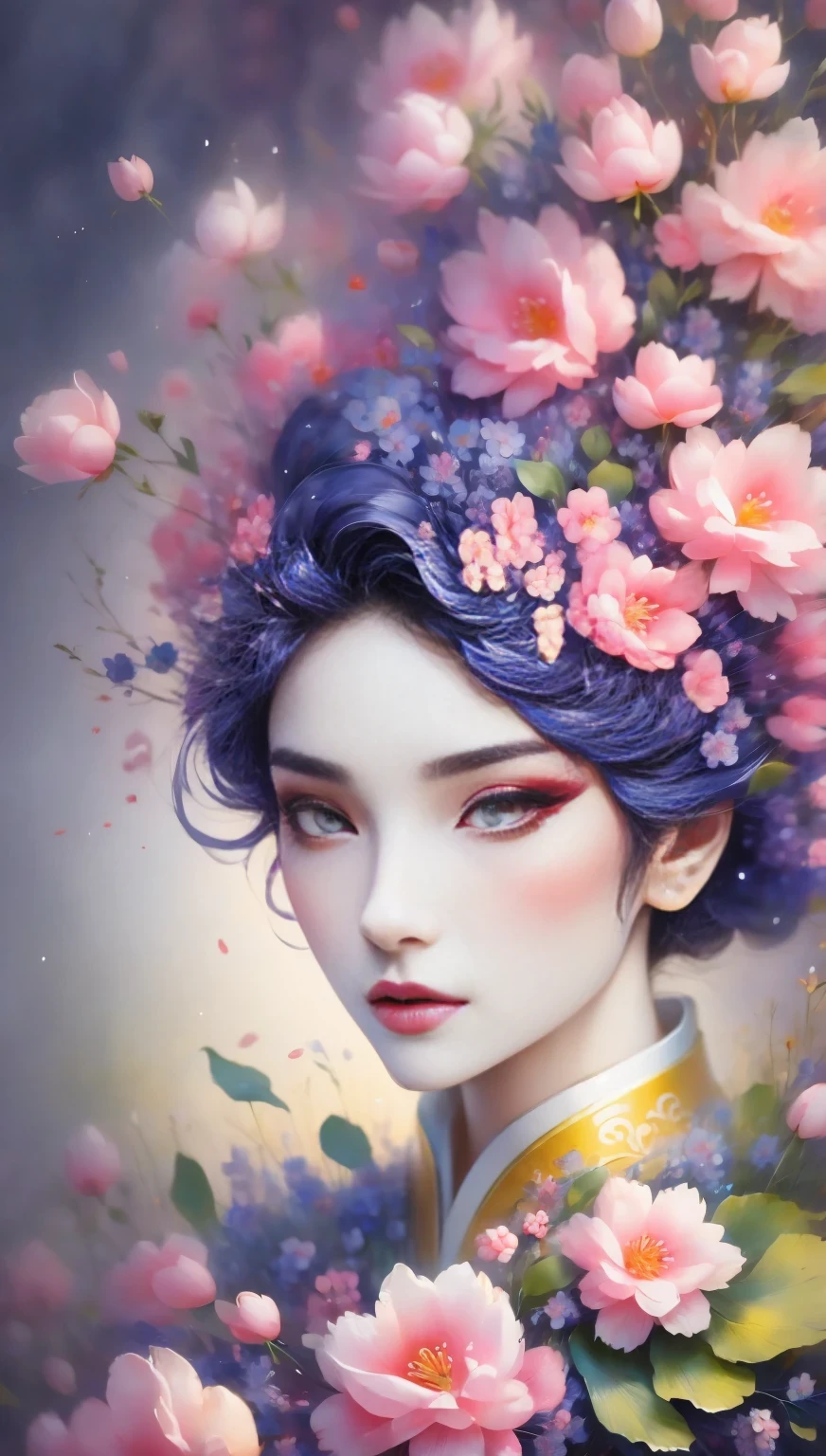 (((Baiyun，Sakura background))), (((high saturation))), ((surrounded by brilliant colors)))) super detailed, Beautiful and beautiful, masterpiece, best quality, (tangled, mandala, tangled, twist), (Fractal art: 1.3), 1 girl, Very detailed, dynamic angle, cowboy shooting, Chaos in its most beautiful form, elegant, brutalist design, bright colors, romanticism, Michael Mraz, Adrian Gurney, Petra Courtright, Atmospheric, ecstatic notes, Mobile phone notes are visible