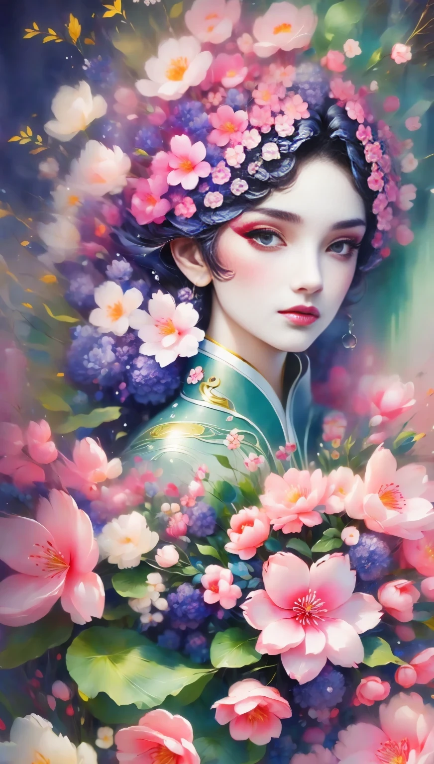 (((Baiyun,Sakura background))), (((high saturation))), ((surrounded by brilliant colors)))) super detailed, Beautiful and beautiful, masterpiece, best quality, (tangled, mandala, tangled, twist), (Fractal art: 1.3), 1 girl, Very detailed, dynamic angle, cowboy shooting, Chaos in its most beautiful form, elegant, brutalist design, bright colors, romanticism, Michael Mraz, Adrian Gurney, Petra Courtright, Atmospheric, ecstatic notes, Mobile phone notes are visible