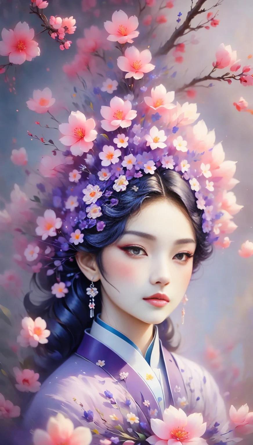 (((Baiyun,Sakura background))), (((high saturation))), ((surrounded by brilliant colors)))) super detailed, Beautiful and beautiful, masterpiece, best quality, (tangled, mandala, tangled, twist), (Fractal art: 1.3), 1 girl, Very detailed, dynamic angle, cowboy shooting, Chaos in its most beautiful form, elegant, brutalist design, bright colors, romanticism, Michael Mraz, Adrian Gurney, Petra Courtright, Atmospheric, ecstatic notes, Mobile phone notes are visible