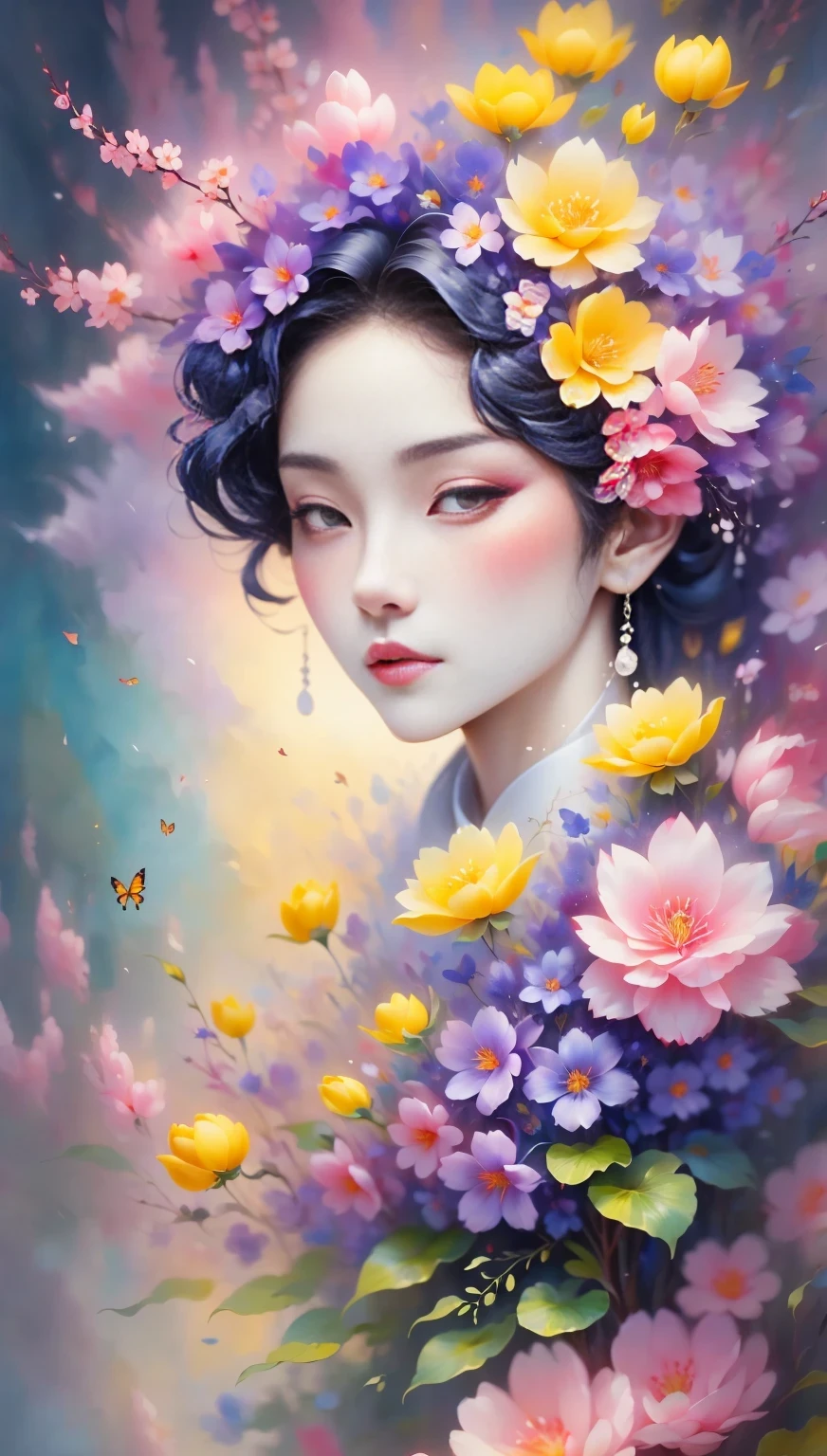(((Baiyun,Sakura background))), (((high saturation))), ((surrounded by brilliant colors)))) super detailed, Beautiful and beautiful, masterpiece, best quality, (tangled, mandala, tangled, twist), (Fractal art: 1.3), 1 girl, Very detailed, dynamic angle, cowboy shooting, Chaos in its most beautiful form, elegant, brutalist design, bright colors, romanticism, Michael Mraz, Adrian Gurney, Petra Courtright, Atmospheric, ecstatic notes, Mobile phone notes are visible