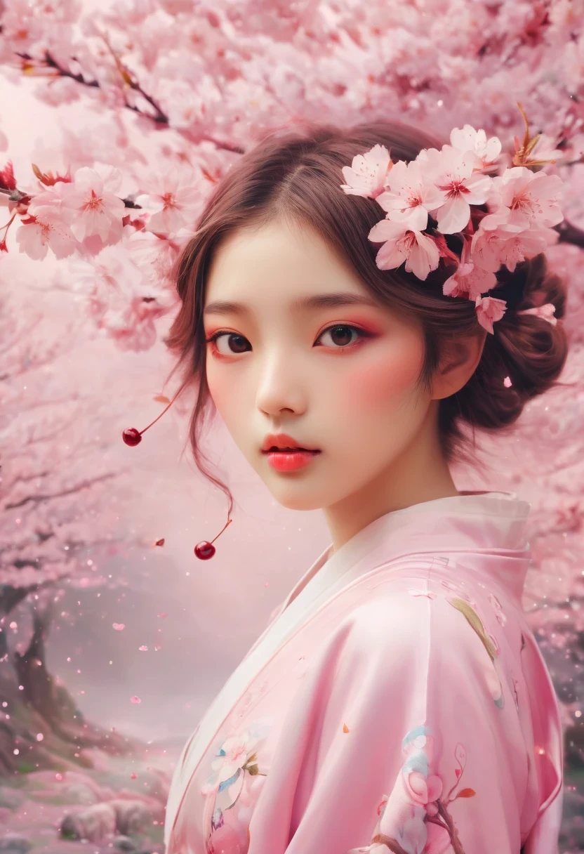 soft space，Surrealist fantasy，girl，Cherry blossoms