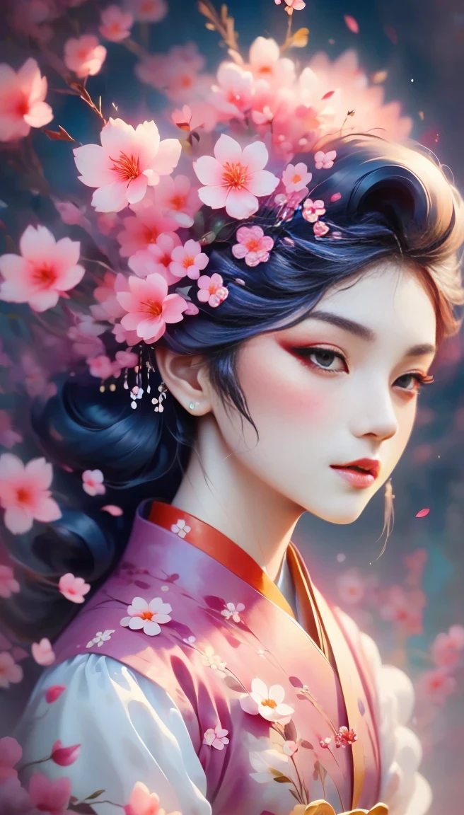 (((Baiyun,Sakura background))), (((high saturation))), ((surrounded by brilliant colors)))) super detailed, Beautiful and beautiful, masterpiece, best quality, (tangled, mandala, tangled, twist), (Fractal art: 1.3), 1 girl, Very detailed, dynamic angle, cowboy shooting, Chaos in its most beautiful form, elegant, brutalist design, bright colors, romanticism, Michael Mraz, Adrian Gurney, Petra Courtright, Atmospheric, ecstatic notes, Mobile phone notes are visible