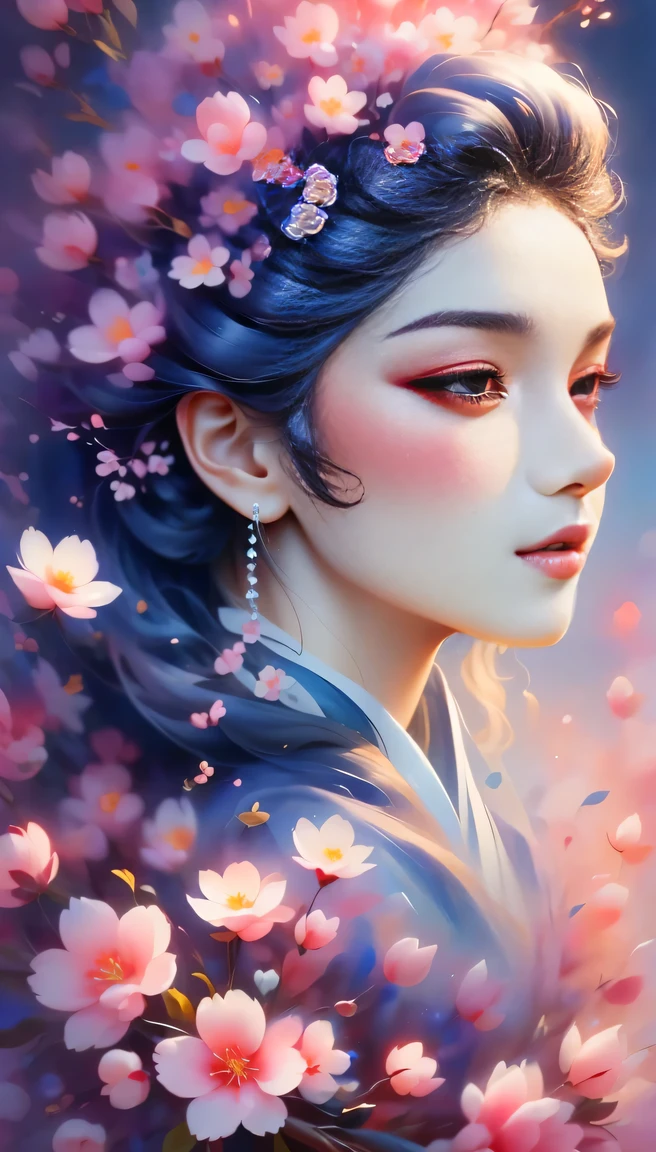 (((Baiyun，Sakura background))), (((high saturation))), ((surrounded by brilliant colors)))) super detailed, Beautiful and beautiful, masterpiece, best quality, (tangled, mandala, tangled, twist), (Fractal art: 1.3), 1 girl, Very detailed, dynamic angle, cowboy shooting, Chaos in its most beautiful form, elegant, brutalist design, bright colors, romanticism, Michael Mraz, Adrian Gurney, Petra Courtright, Atmospheric, ecstatic notes, Mobile phone notes are visible