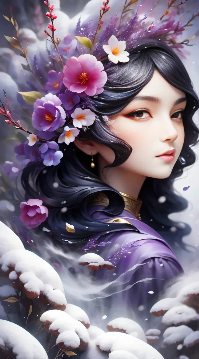 illustration: 1.3), (paper art: 1.4) 3d rendering, , (beautiful woman:1.3), (representative work《Plum Botham》:1.2)(masterpiece snow:1.2) , colorful, best quality, detailed details, masterpiece, official art, Lighting effects, 4k, chiaroscuro , flash