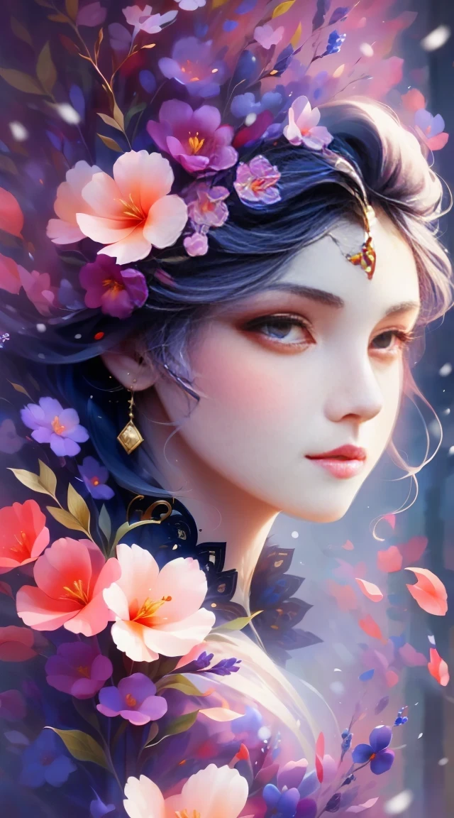 illustration: 1.3), （paper art: 1.4） 3d rendering, , (beautiful woman:1.3), (representative work《Plum Botham》:1.2)(masterpiece snow:1.2) , colorful, best quality, detailed details, masterpiece, official art, Lighting effects, 4k, chiaroscuro , flash