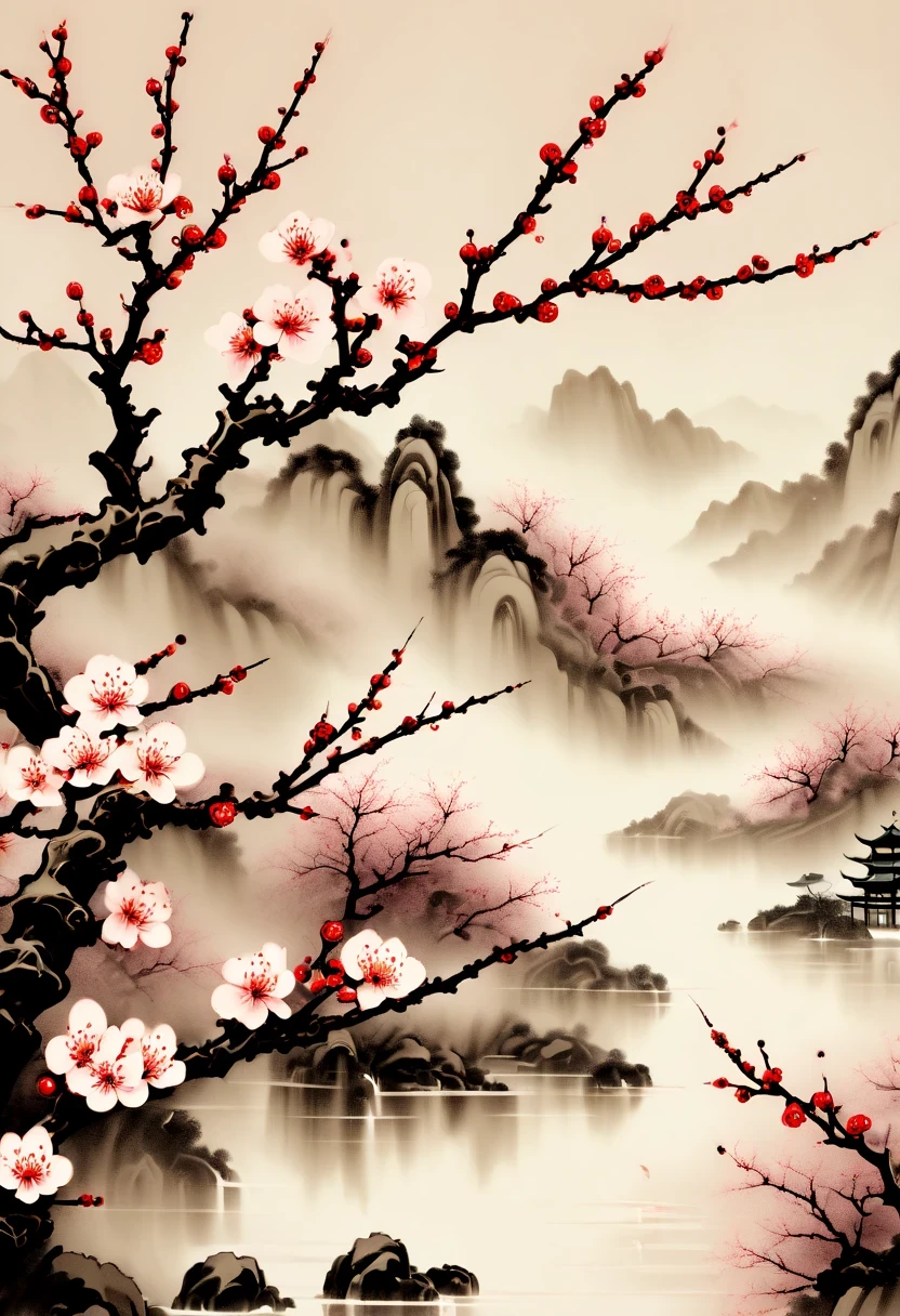 winter wonderloned,(Close-up of plum blossoms:1.5),Honefu womone,Yuki,Terrace,desolate, desolate的, ,Black oned white tones, lots of white space,Chinese traditional ink painting, Ink painting oned watercolor,drawing on rice ,Use thick oned light inks to create light oned dark choneges oned layers,Choose the right ink color,Such as deep black、thick gray、light coffee, ETC,express different situations oned atmospheres,Control the gradient oned tronesition of ink color through the humidity oned consistency of the ink,Chinese traditional art, author:Guo Xi, author:Ma Yuoneyu, traditional Chinese painting, author:Xu Xi, author:Luo Mu, author:Yoneg Buzhi, author:Li Kelone, author:wisdom'one, ink oned watercolor painting ) ) ) ), Chinese ink painting, 中traditional Chinese painting风格