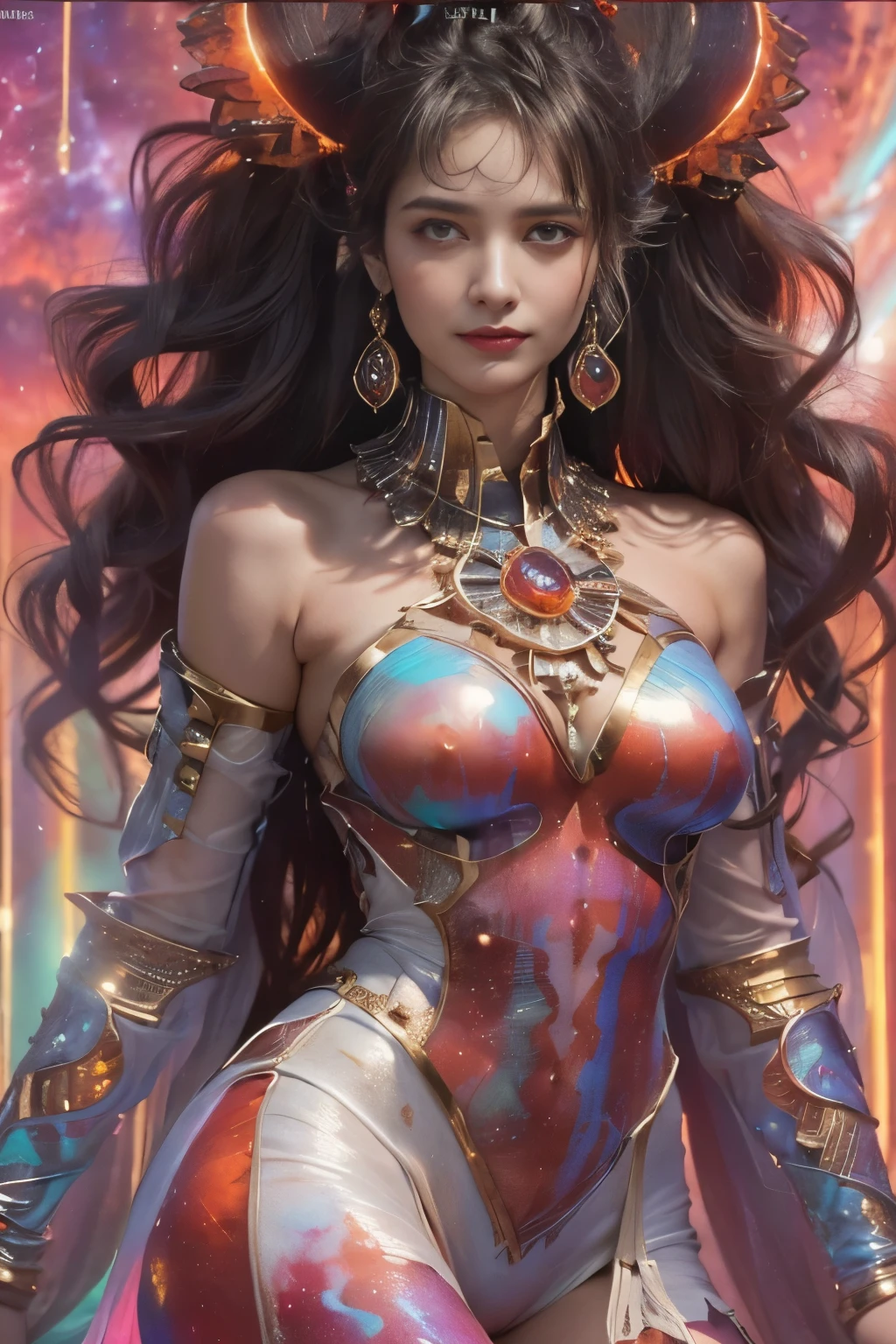 (two beautiful age italian girls:1.6), Close friend, (They are hugging each other:1.2), Kiss her cheek or chest,(be familiar with iridescent bodysuit with beautiful fractal or marble design:1.5), incredibly spectacular scene, ((high quality)), ((be familiar with)), ((fantasy)), blue plasma brain, green plasma body, show your armpits, beautiful breasts, obscene, (lewd smile:1.2), rough, obscene, (immoral:1.2), Lakish, (Small breasts with beautifully raised pink areolas,,:1.5), (camel toe), (expression of ecstasy:1.2), realistic, official art, Unity 8K Wall , 8K portrait, 最high quality, very high resolution, (incredibly beautiful nature background:1.6), (18-year-old:1.5), (sexy and glamorous:1.1), (coquettish expression:1.6), (smile seductively:1.6), (erotic pose:1.9), (model pose:1.8), beautiful seductive face, portrait, (thick eyebrows:1.4), (big scarlet eyes:1.6), Beautiful eyes with high bilateral symmetry, (highly detailed eyes:1.4),(highly detailed face and eyes:1.7), (High resolution red eye:1.8), intimate face, (Super detailed skin texture:1.4), white skin, white skin, perfect anatomy, thin, (Beautiful toned body:1.5), highly detailed hair, (moist skin:1.2), no makeup, (Bear:1.1), excellent anatomy, Focus Face, good looking, (Emilia clarke:0.6) (Emma watson:0.3),(Jennifer connelly:0.4), Elegant face, nice, (A delicately crafted necklace is wrapped around her neck...), (Bioluminescence with a brilliant glow:1.4), (Shining magic circle:1.5), ruins of an ancient castle, Shining majestic clouds and sky, lightning, spectacular realistic, (Greg latkowski:0.8), (teal and orange:0.4), (art station:1.5), cinematic, (NSFW:1.2), Hyper be familiar with, dramatic light, (intricate details:1.1), beautiful black hair, (She wears a gauntlet with a detailed and very beautiful design decorated with jewels:1.1), , Milky Way, (nebula:1.6), Focus on fully armored body