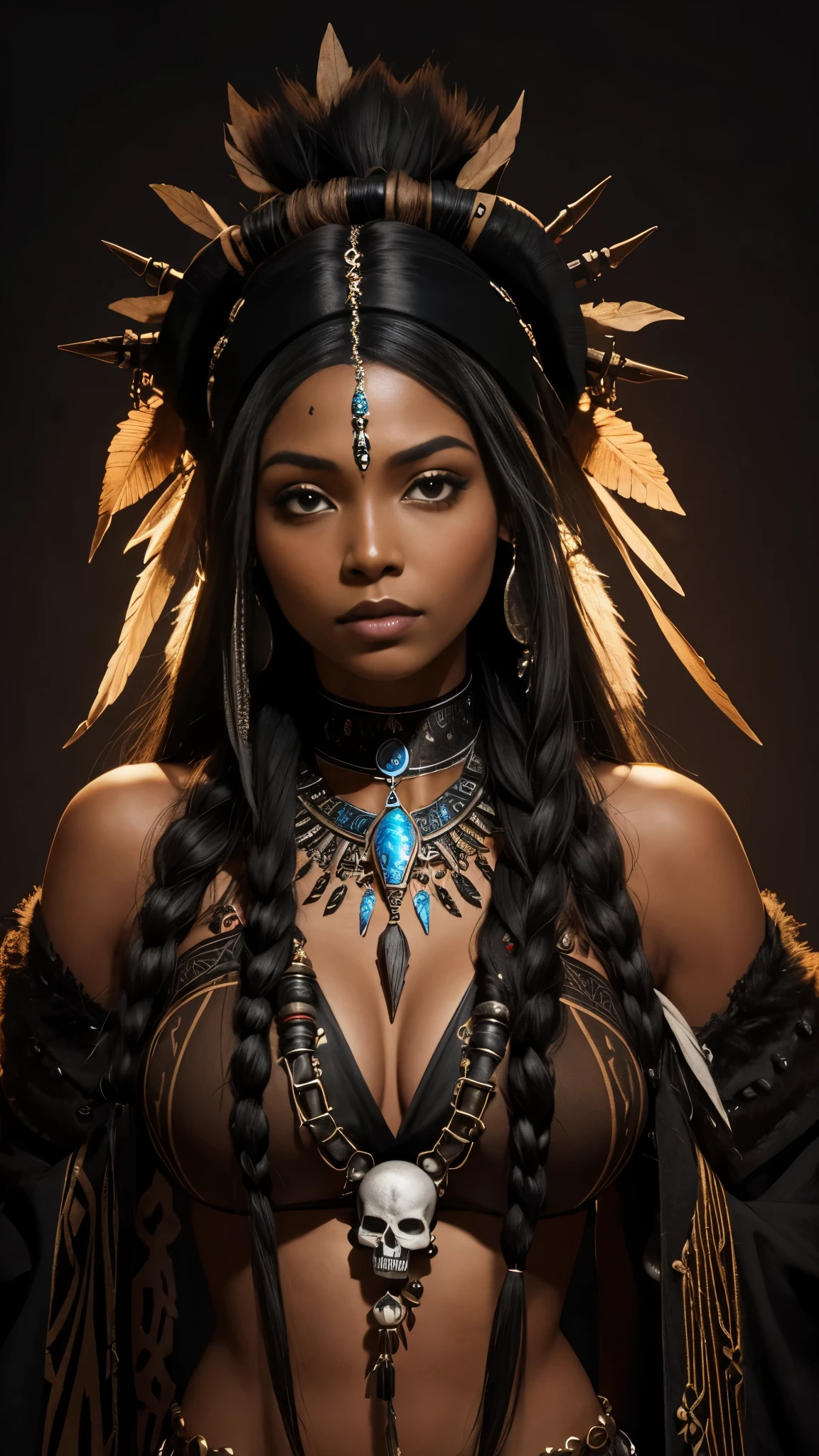 femme noire, shaman, skull necklar,