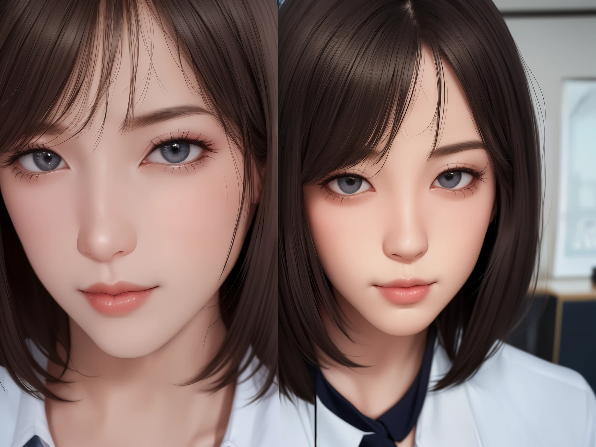 (​masterpiece:1.3), (8K, Photorealsitic, Raw photography, Top image quality: 1.4),Face Close-up、portraitures、 japanes, (1girl in),preschool teacher、 beauitful face, (Lifelike face), (A dark-haired, short-hair:1.3), Beautiful hairstyle, Realistic eyes, Beautiful eyes,a closed mouth、 (real looking skin), Beautiful skin, enticing, 超A high resolution, A hyper-realistic, high-detail, the golden ratio, Detal Face,see the beholder,Stuffing- ,cleavage of the breast、Kindergarten Teacher Uniform,Colossal  