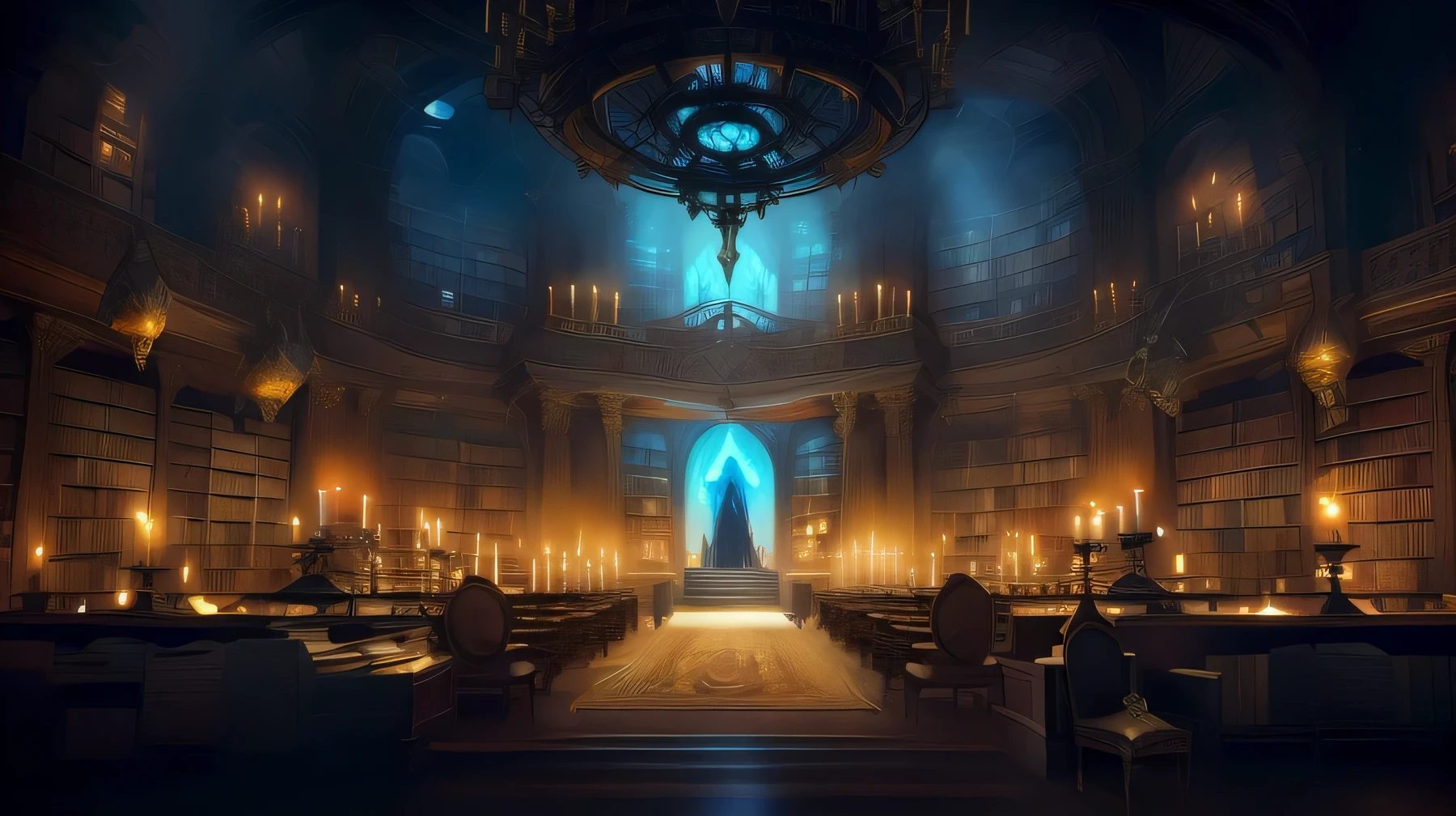 room with many books and candles, infinite celestial library, magical environment, alchemist library background, Library of Magic, library background, library of gothic epics, magical atmosphere, Artwork from the Bone Space Library, so magical and dreamy, eternal library, magical realism style, library of gothic epics concept, Ruin's library concept art, Ancient Library, standing inside a Library of Magic