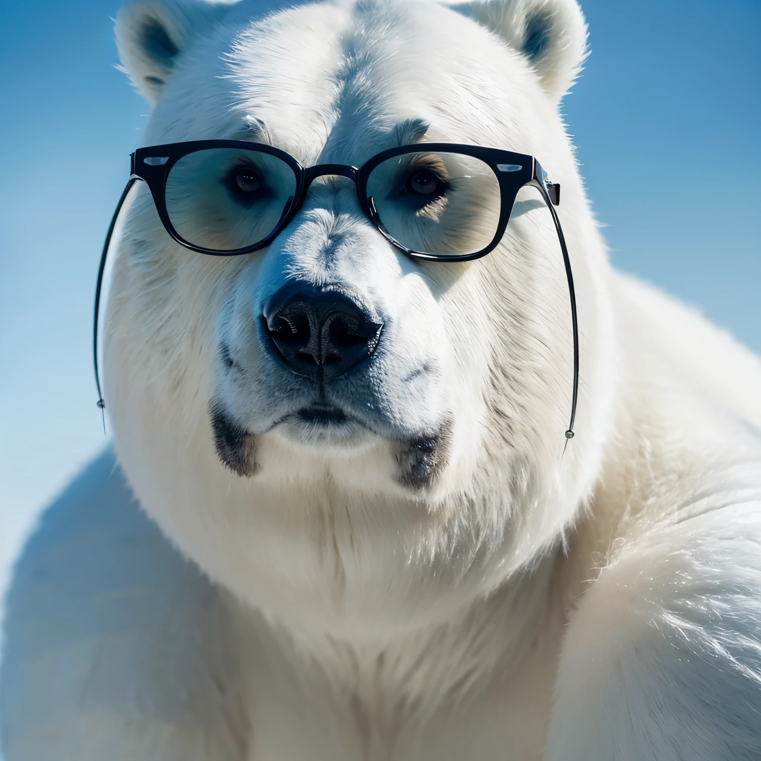 ((hairy)), ((masterpiece, best quality)), (1 male), (alone), (male focus), (polar bear), (The facial details are very rich, real image, realistic white fur, realistic body, intricate details), Upper body, focus on face, hairy的艺术, Personification, black glasses