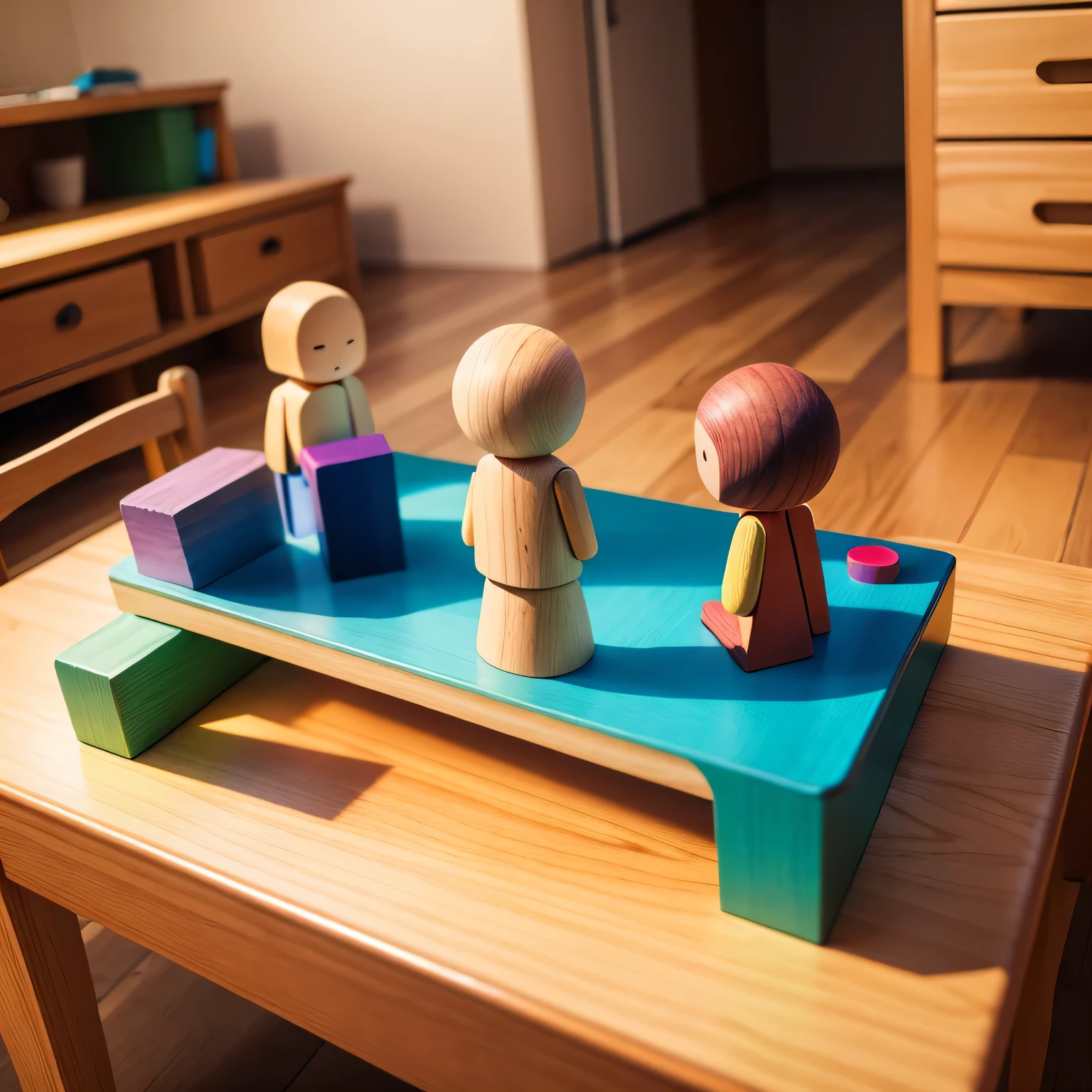 wooden children toy on a table, colorfull, no children, no people