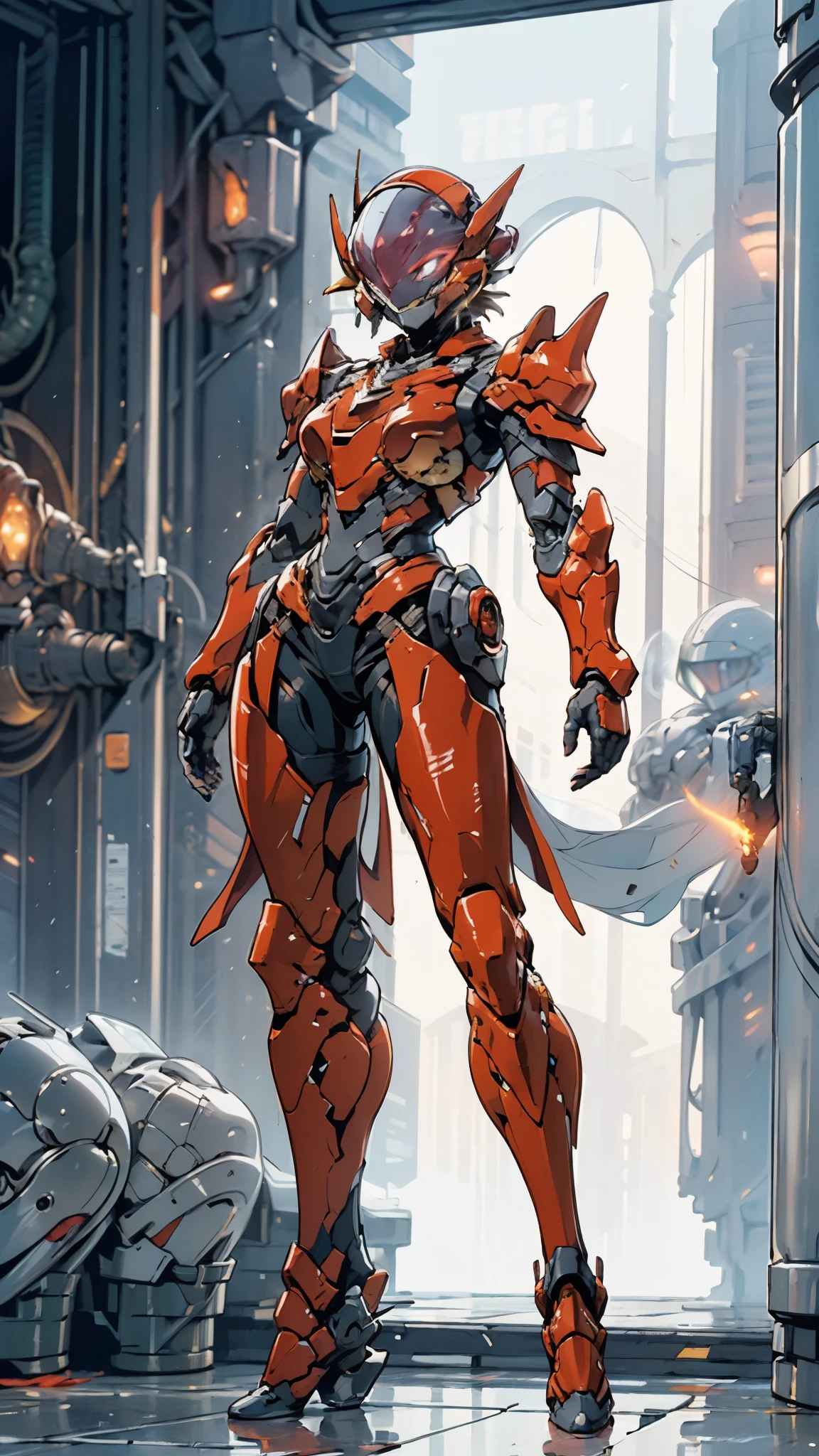 A woman adorned in fantasy-style full-body armor, a crown-concept fully enclosed helmet that unveils only her eyes, a composite layered chest plate, fully encompassing shoulder and hand guards, a lightweight waist armor, form-fitting shin guards, the overall design is heavy-duty yet flexible, ((the armor gleams with a golden glow, complemented by red and blue accents)), exhibiting a noble aura, she floats above a fantasy-surreal high-tech city, this character embodies a finely crafted fantasy-surreal style armored hero in anime style, exquisite and mature manga art style, (Queen bee mixed with Spider concept Armor, plasma, blood), ((Element, energy, elegant, goddess, femminine:1.5)), metallic, high definition, best quality, highres, ultra-detailed, ultra-fine painting, extremely delicate, professional, anatomically correct, symmetrical face, extremely detailed eyes and face, high quality eyes, creativity, RAW photo, UHD, 32k, Natural light, cinematic lighting, masterpiece-anatomy-perfect, masterpiece:1.5