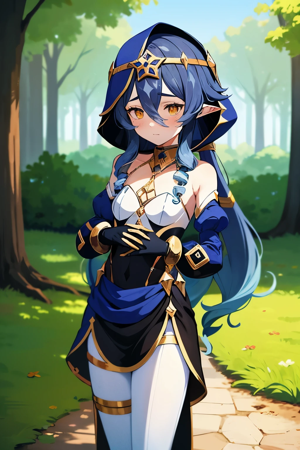 layladef, laylarnd, greek city, forest, plaza, indian market, 8k, hd, anime adaptation, medium shots, fantasy settings, blushing, cute, ((flat anime shaders)), shy, standing, both hands on back