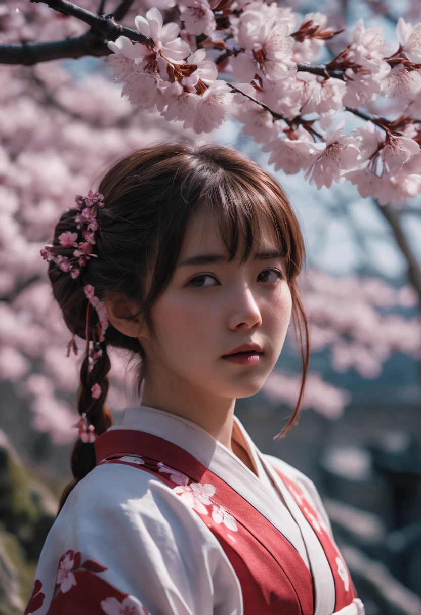 cinematic still, Sakura Maiden, girl, festival, noon, junoesque, masterful, 35mm photograph, emotional, harmonious, vignette, highly detailed, high budget, cinemascope, epic, gorgeous, best quality, masterpiece, Representative work, official art, Professional, Ultra intricate detailed, 8k