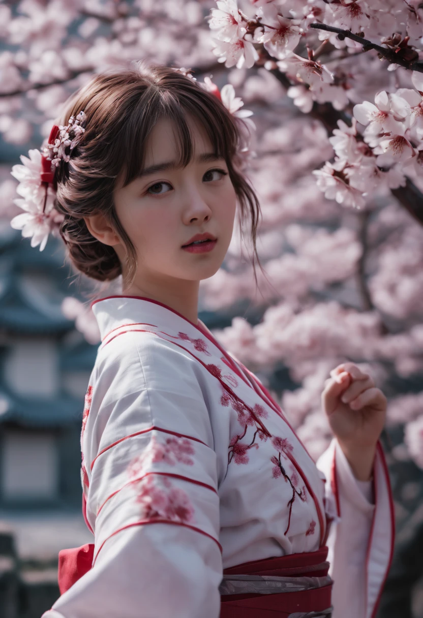 cinematic still, Sakura Maiden, girl, festival, noon, junoesque, masterful, 35mm photograph, emotional, harmonious, vignette, highly detailed, high budget, cinemascope, epic, gorgeous, best quality, masterpiece, Representative work, official art, Professional, Ultra intricate detailed, 8k