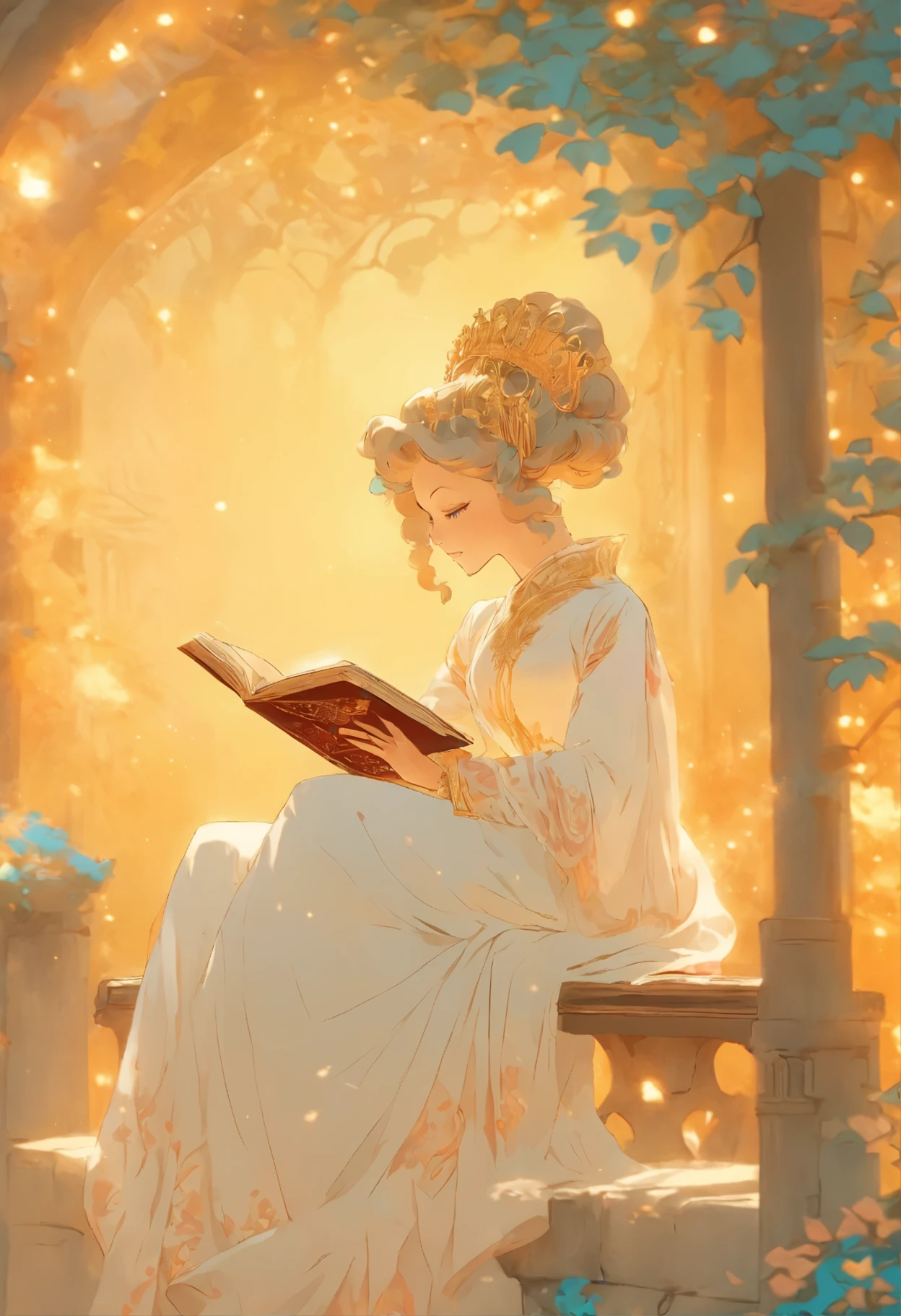 arafed woman sitting on a bench reading a book, a colorized photo inspired by Nina Petrovna Valetova, flickr, art nouveau, colourized, colorized, colorized 1 9 0 4 photo, colourised, young tsar, colorized photograph, award winning colorized photo, colorized photo, queen margherita of savoy, colorized photon, young goddess