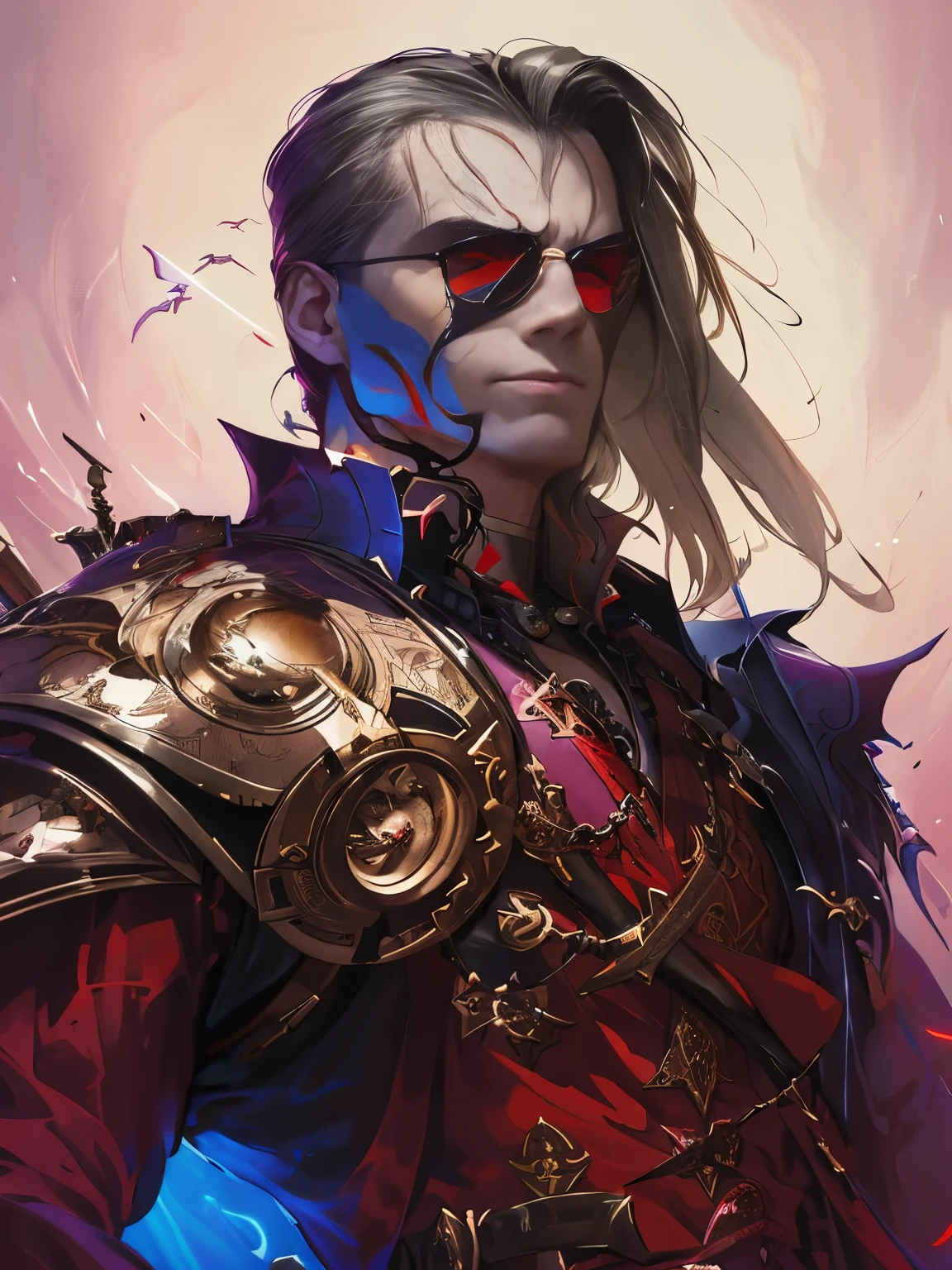a close up of a man with a sword and a red eye, peter mohrbacher style, peter mohrbacher c 2 0, mohrbacher, in style of peter mohrbacher, peter mohrbacher donato giancola, peter mohrbacher artstyle, graphic artist peter mohrbacher, peter mohrbacher highly detailed
