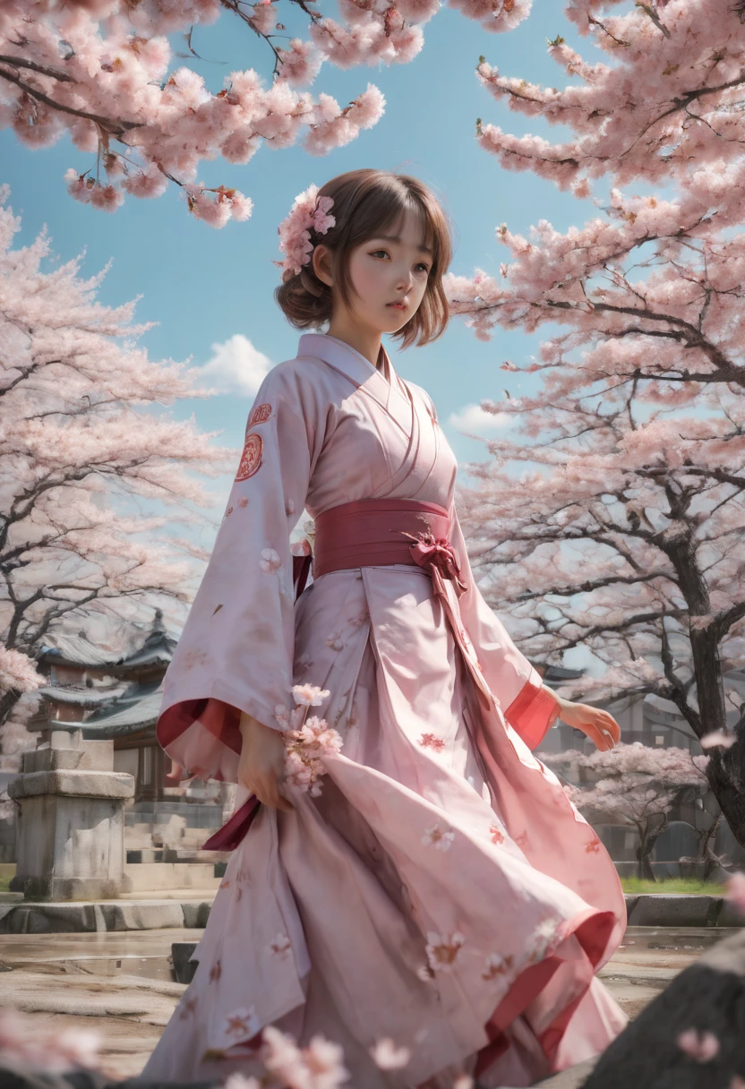 cinematic still, Sakura Maiden, girl, noon, junoesque, masterful, 35mm photograph, emotional, harmonious, vignette, highly detailed, high budget, cinemascope, epic, gorgeous, best quality, masterpiece, Representative work, official art, Professional, Ultra intricate detailed, 8k