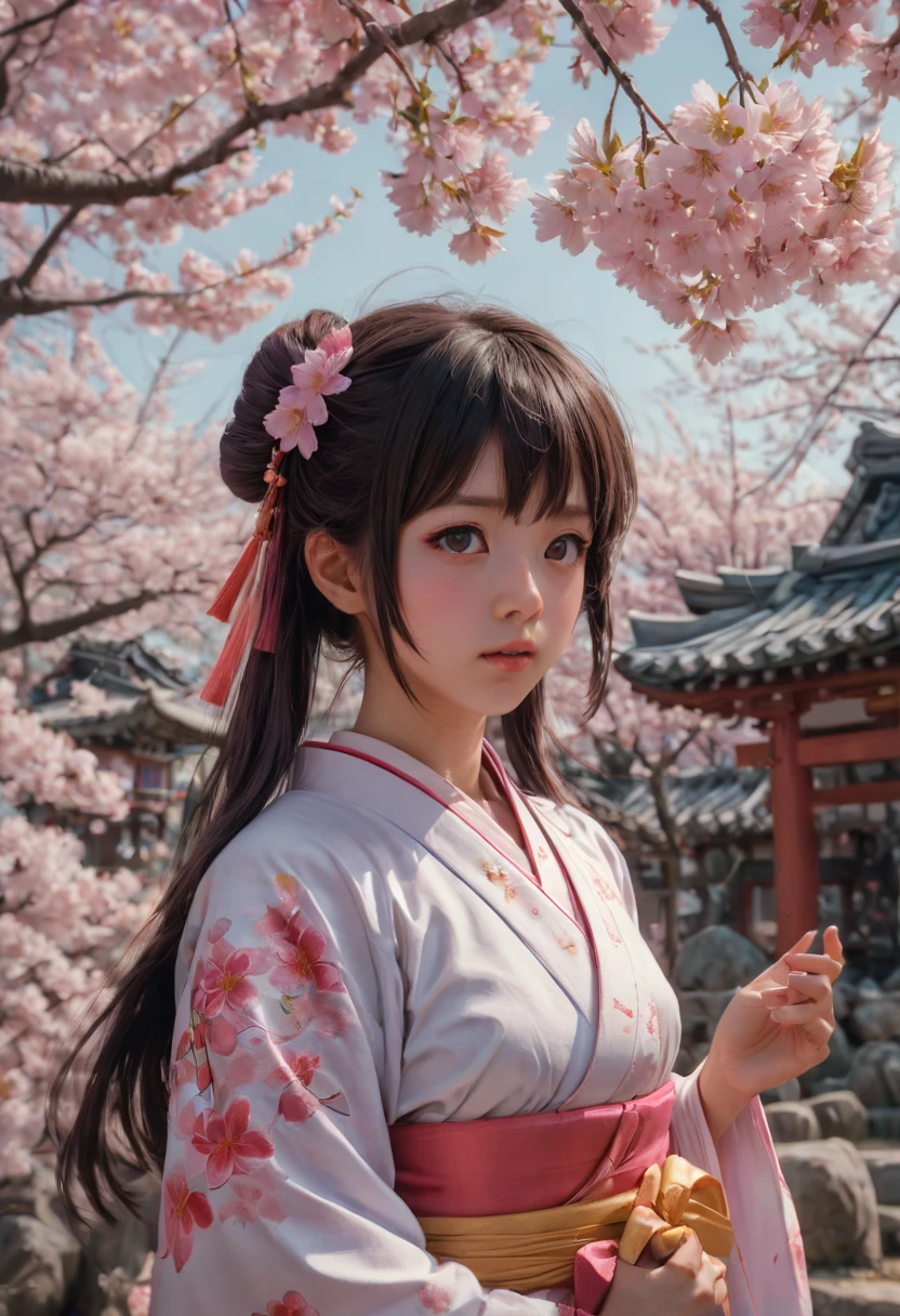 cinematic still, Sakura Maiden, girl, festival, noon, junoesque, masterful, 35mm photograph, emotional, harmonious, vignette, highly detailed, high budget, cinemascope, epic, gorgeous, best quality, masterpiece, Representative work, official art, Professional, Ultra intricate detailed, 8k