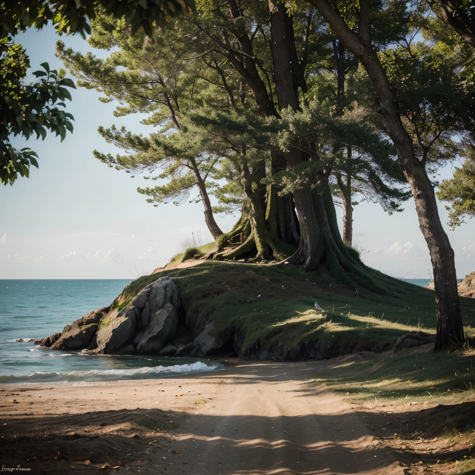 Create images of beautiful places with lots of light and peace, trees and sea