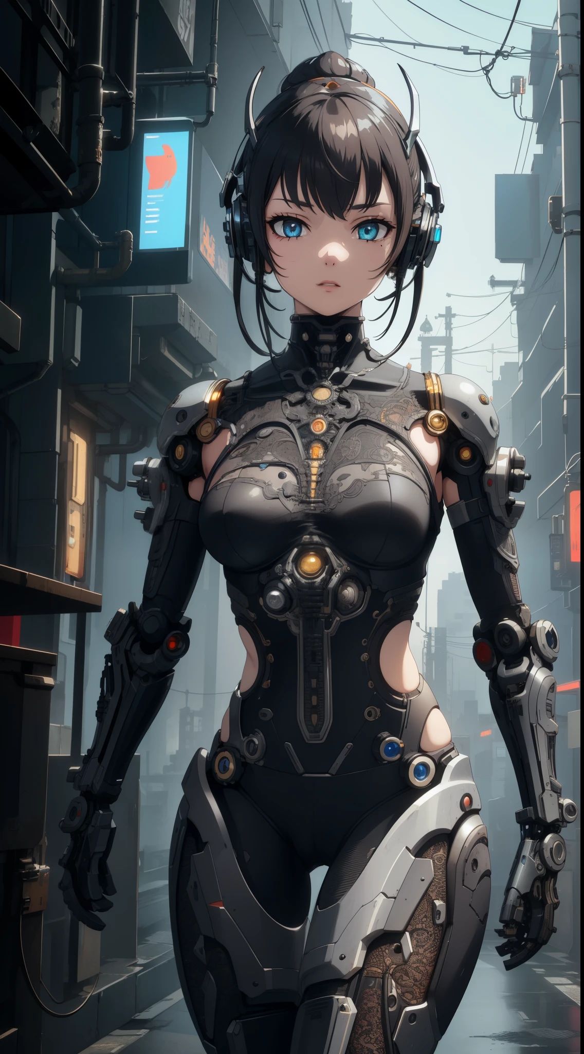 A cute kitten made of metal, robot, cyberpunk style, ((intricate details)), hdr, ((intricate details, super detailed)), cinematic footage, vignette  