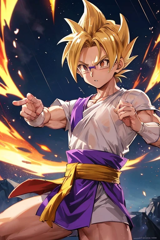 gohan dragon ball super in rain throwing glasses removing shirt revealing combat outfit dark light lightining in sky